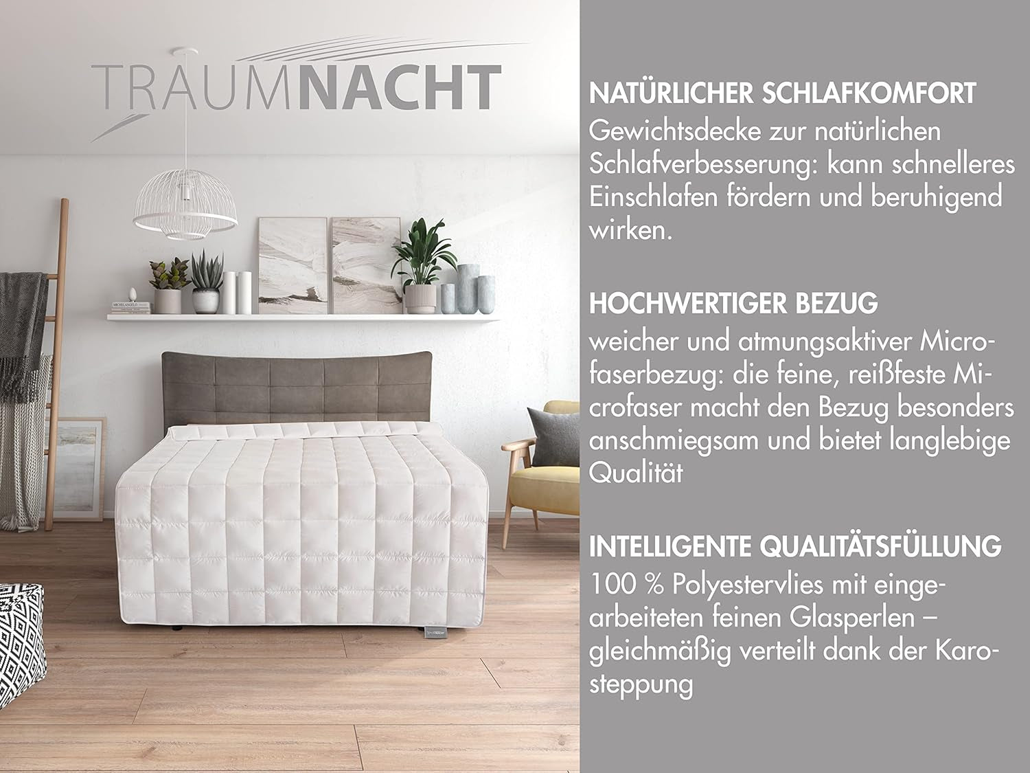 Coperta relax Traumnacht 135 X 200 Cm, coperta ponderata da 4 kg per calmare e alleviare lo stress, consigliata per adulti, certificata Oeko-Tex, prodotta secondo gli standard di qualità tedeschi Trapunte e trapunte Naty Shop