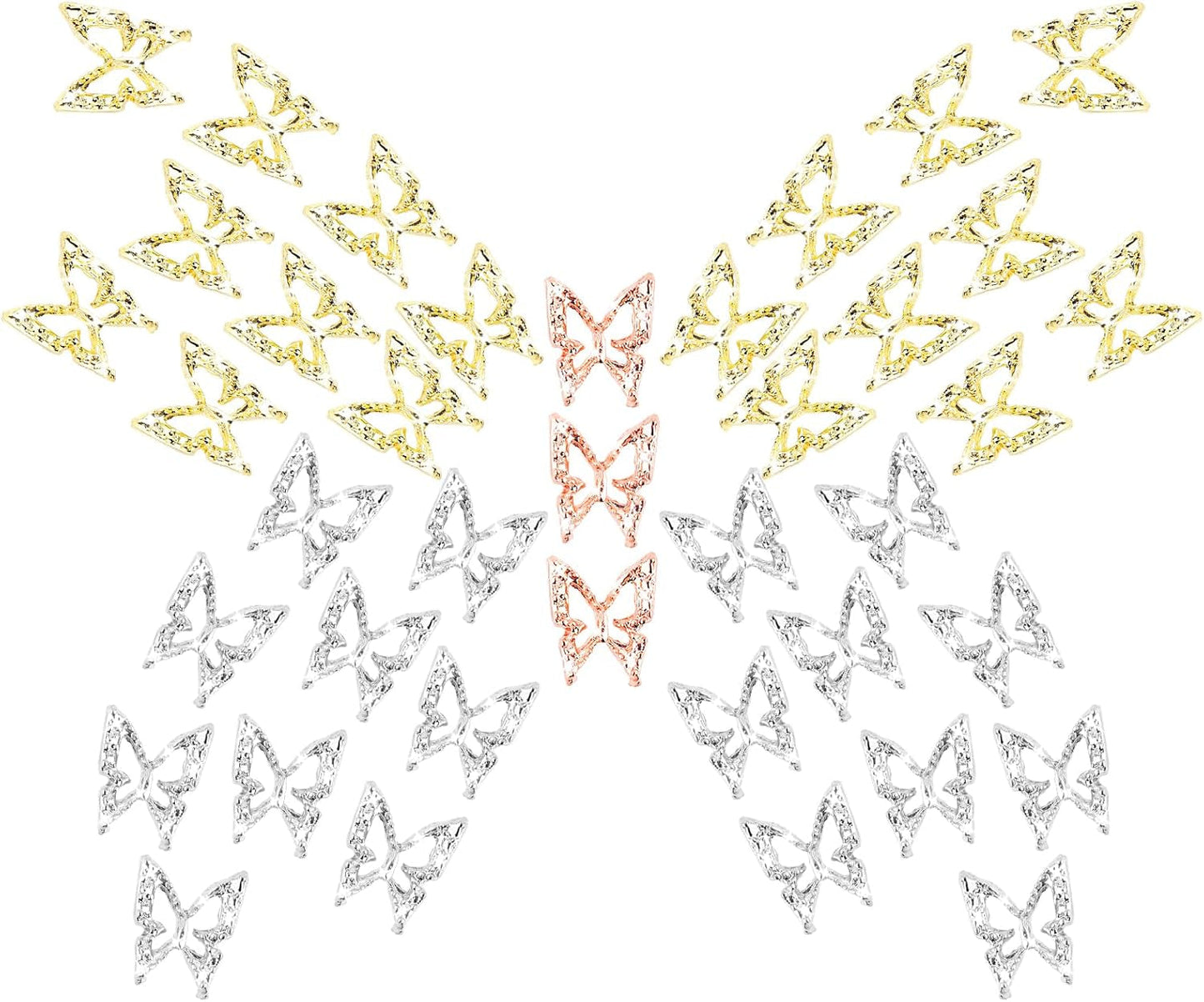 80 pz ciondoli per unghie farfalla 3D farfalla in lega oro argento glitter decorazioni per unghie accessori per gioielli per unghie manicure fai da te per le donne