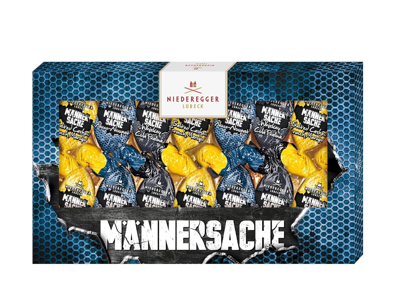 Niederegger | Regalo di Pasqua | Per gli uomini | 1x175 g | Varietà: Pralinata Whisky e Cola, Torrone Alla Nocciola, Marzapane Croccante Di Anacardi Salati | Ricoperto di cioccolato al latte | Uova di Pasqua | Regalo di Pasqua