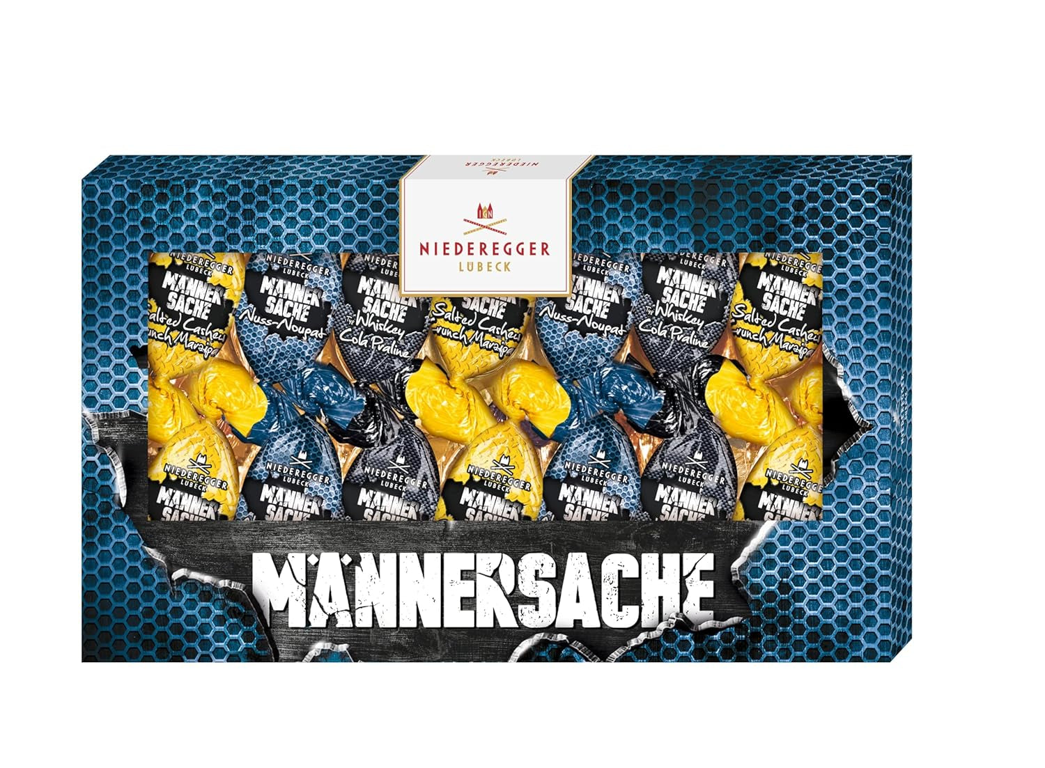 Niederegger | Regalo di Pasqua | Per gli uomini | 1x175 g | Varietà: Pralinata Whisky e Cola, Torrone Alla Nocciola, Marzapane Croccante Di Anacardi Salati | Ricoperto di cioccolato al latte | Uova di Pasqua | Regalo di Pasqua