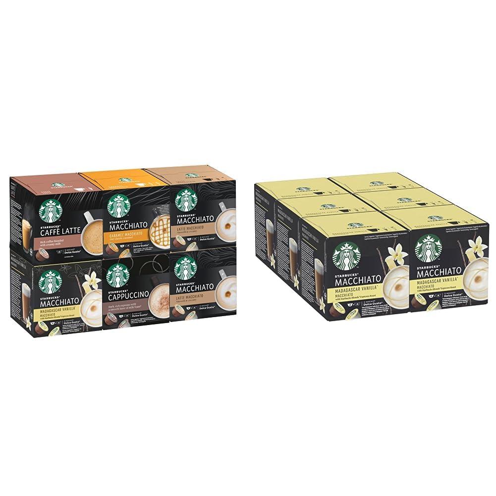 STARBUCKS Probierset, White Cup Variety Pack di Nescafé Dolce Gusto Kaffeekapseln & Vanilla Macchiato di Nescafé Dolce Gusto Kaffeekapseln 6 x 12 (72 Kapseln, 36 Portionen)
