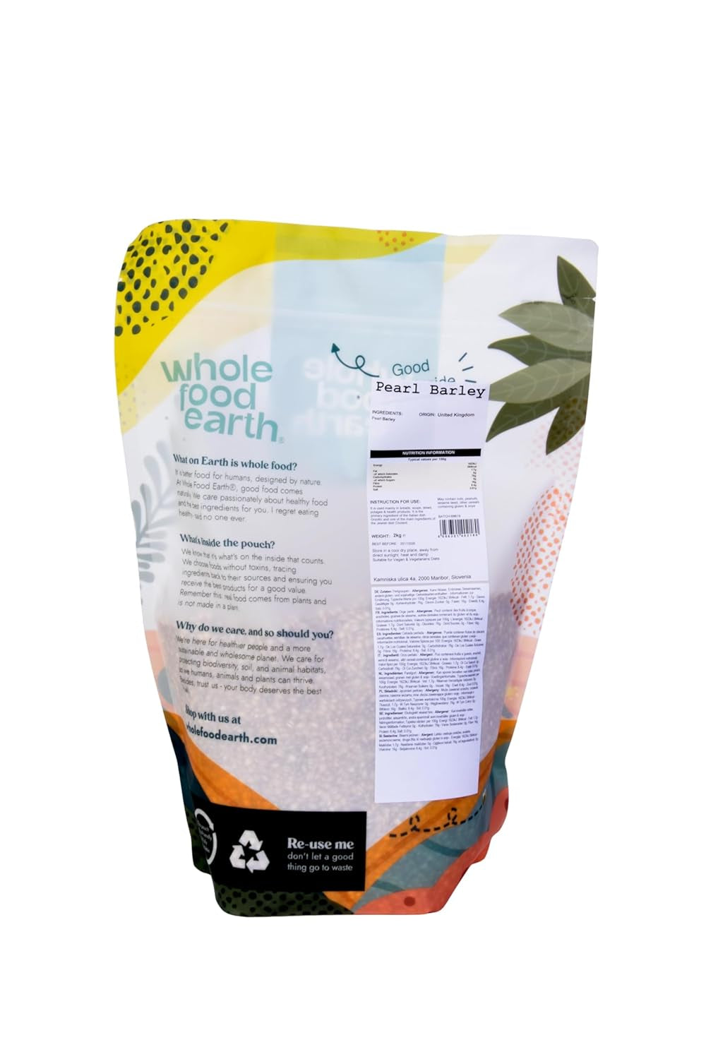 Orzo perlato integrale terrestre - non OGM - vegano - senza latticini - senza zuccheri aggiunti, 2 kg