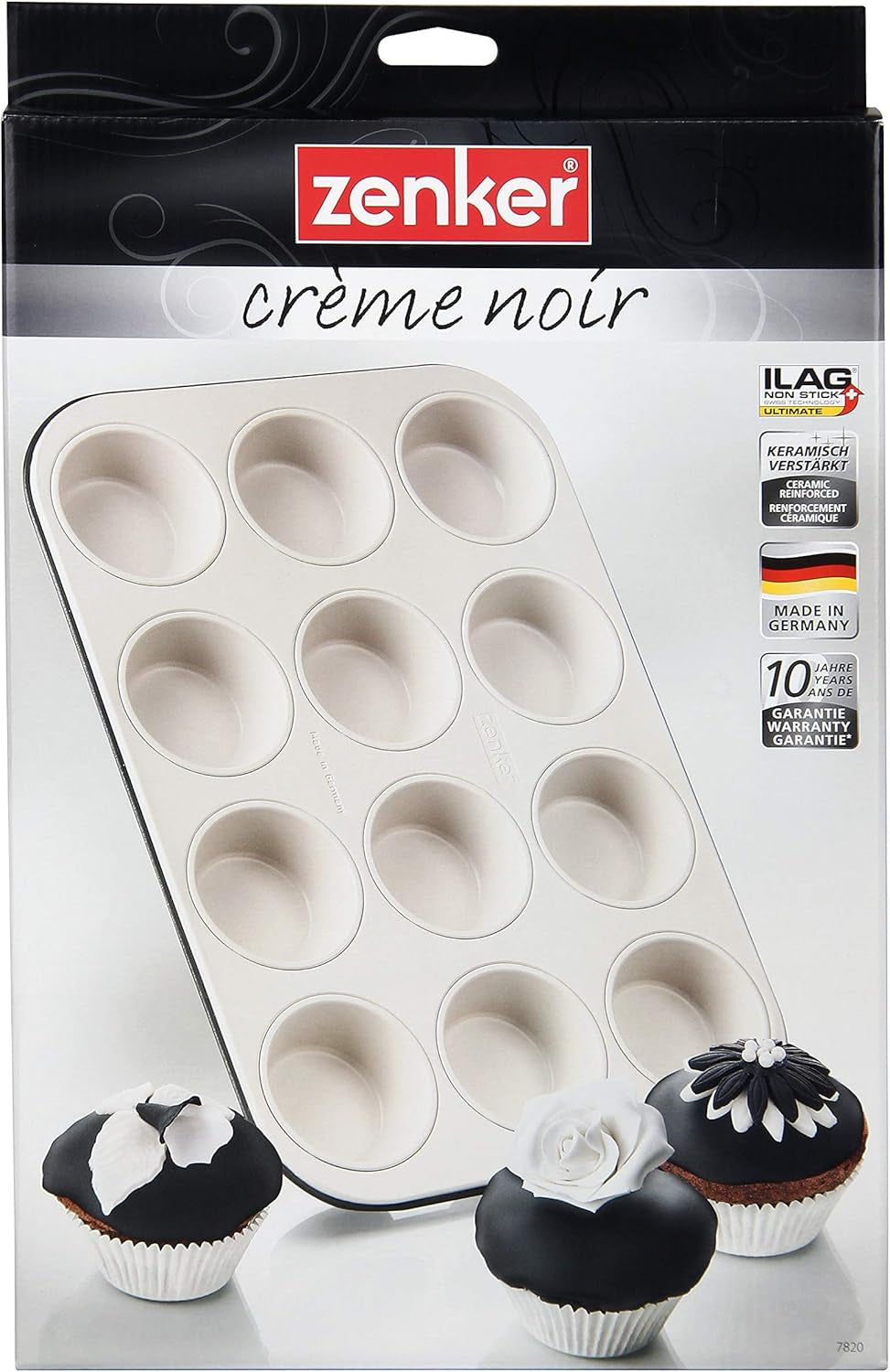 Zenker 12 muffin, diametro Ø 7 cm CREME NOIR, Teglia per muffin con rivestimento antiaderente rinforzato in ceramica Stampi e teglie Naty Shop