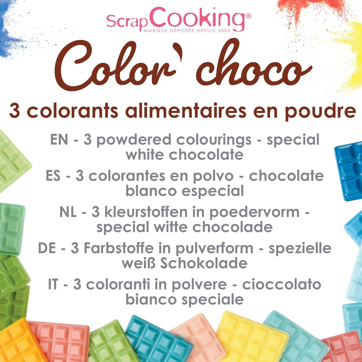 Vernice in polvere solubile in olio da cucina di scarto 4012, rosso, blu e giallo, peso 15 g, 3 pezzi, colorato