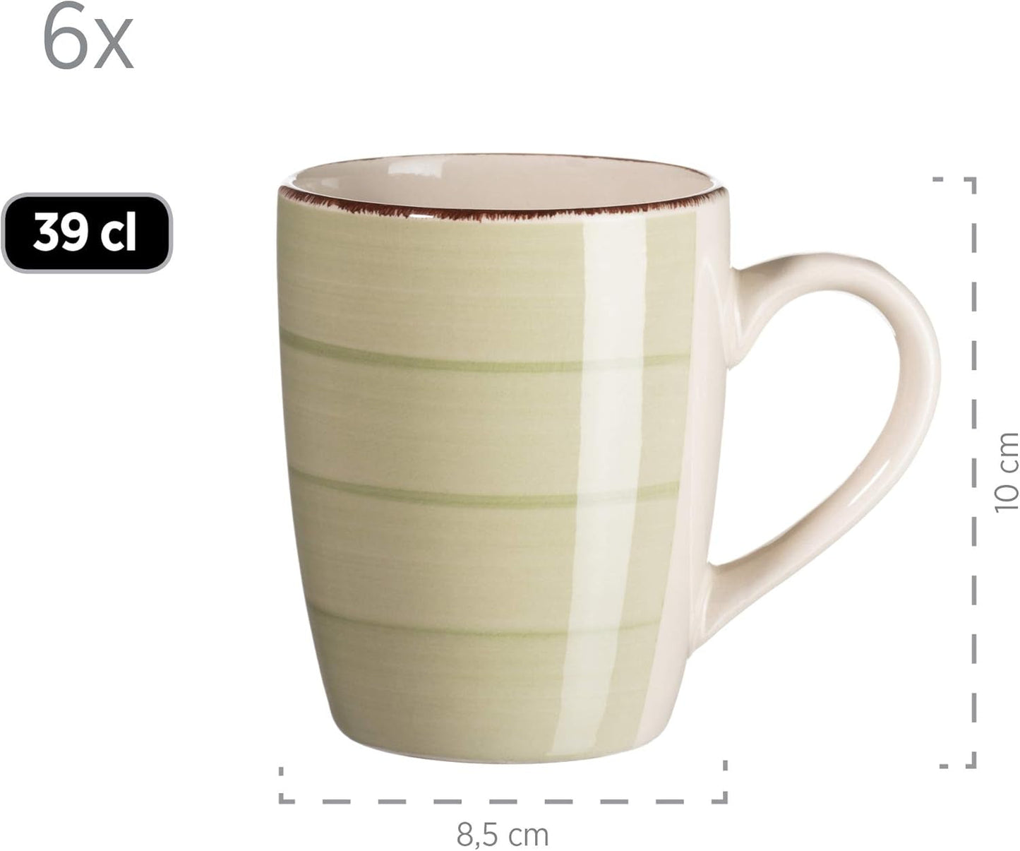 MÄSER 931490 Bel Tempo II Servizio da colazione per 6 persone in look vintage, ceramica dipinta a mano, set di stoviglie da 18 pezzi, verde, gres