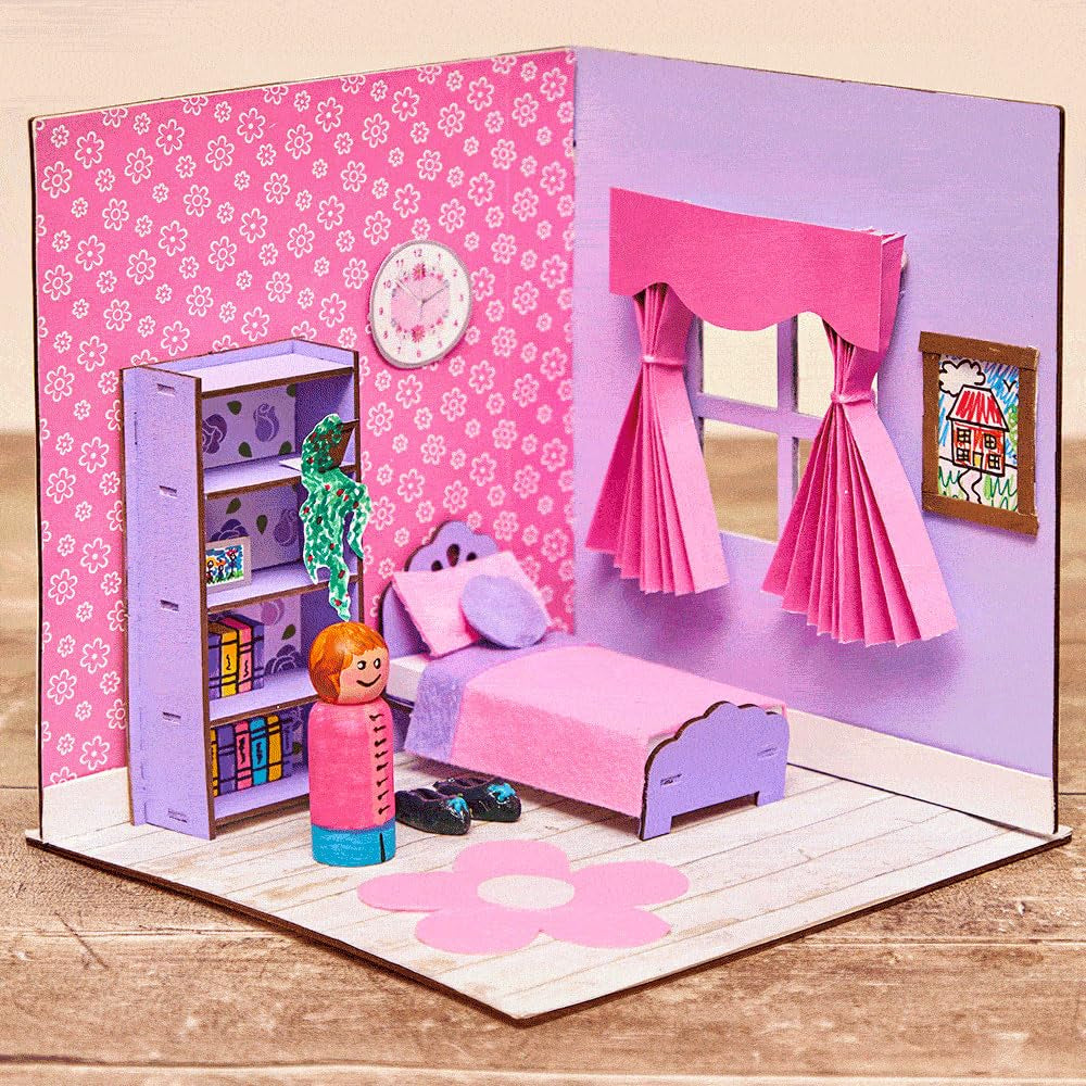 Kit mini casa delle bambole in legno Baker Ross FN255 - Kit casa delle bambole da 1 pezzo per bambini
