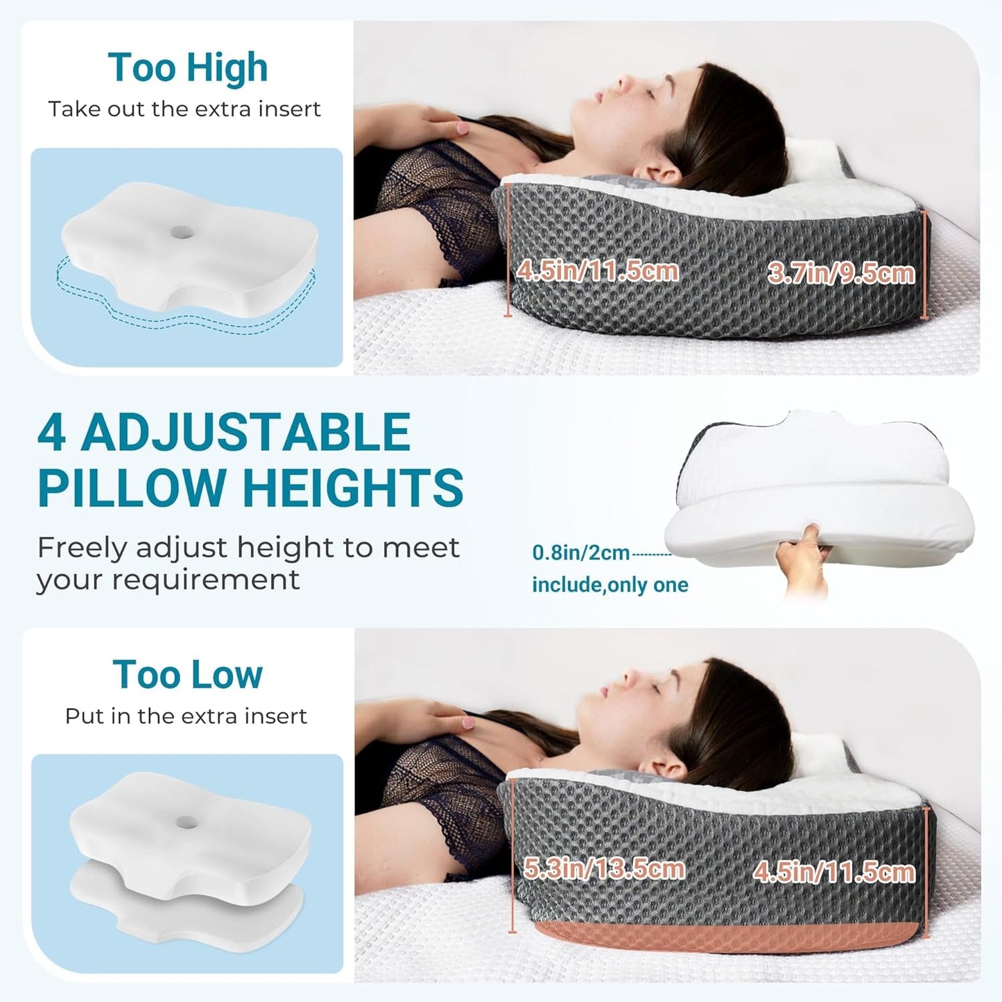 Elviros Cuscino ortopedico in Memory Foam Cuscino per dolori al collo Cuscino per dormire Cuscino ergonomico per il collo Cuscino di supporto per il collo Cuscino antirussamento per chi dorme sul fianco Cuscini ortopedici cervicali bianchi Naty Shop