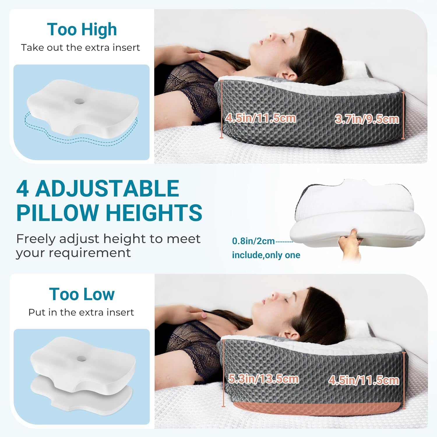 Elviros Cuscino ortopedico in Memory Foam Cuscino per dolori al collo Cuscino per dormire Cuscino ergonomico per il collo Cuscino di supporto per il collo Cuscino antirussamento per chi dorme sul fianco Cuscini ortopedici cervicali bianchi Naty Shop