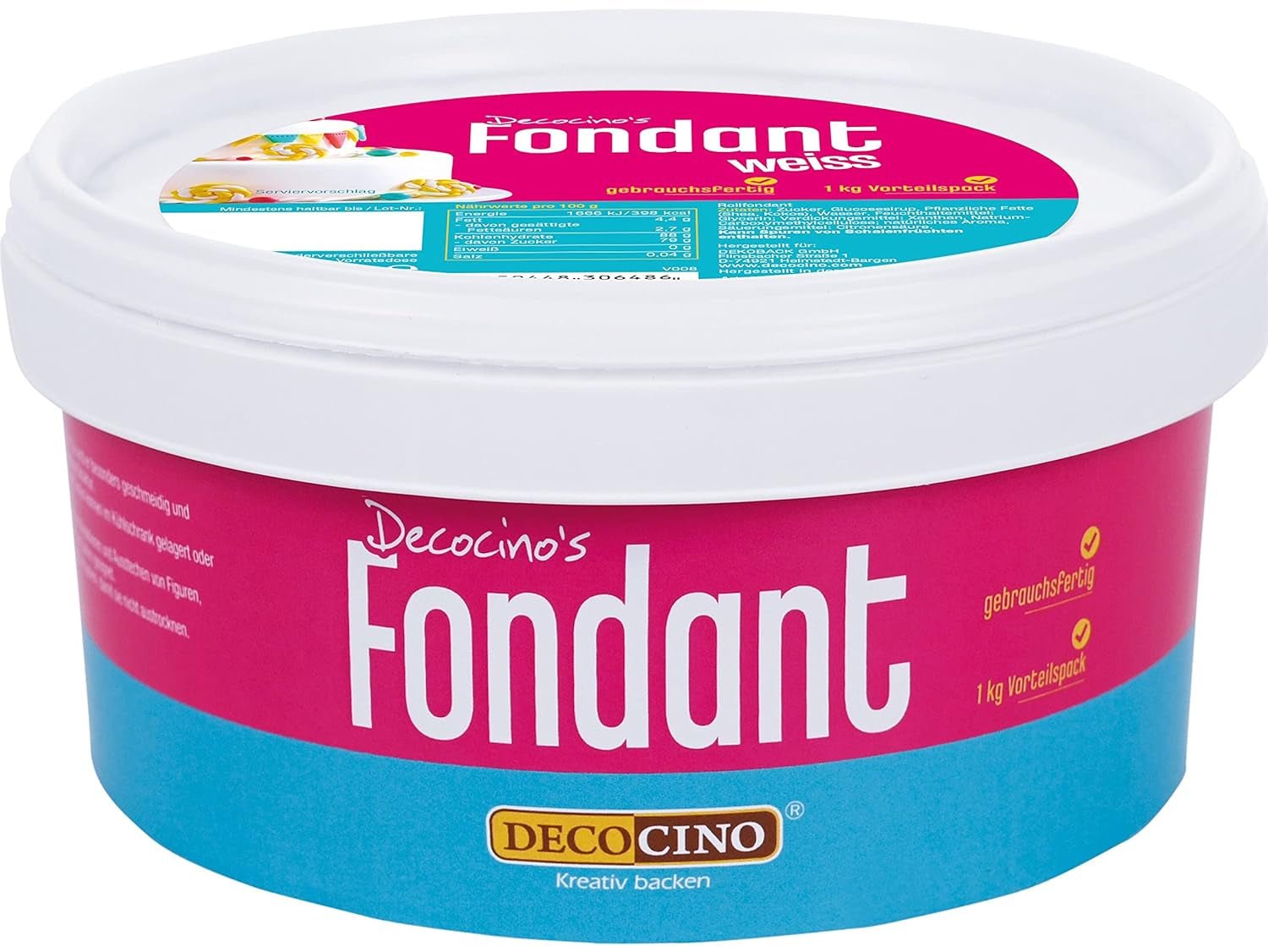 DECOCINO fondente bianco - confezione risparmio da 7 chilogrammi - ideale per decorare torte, crostate, cake pops - pasta di zucchero vegana e senza lattosio Naty Shop 1 kg