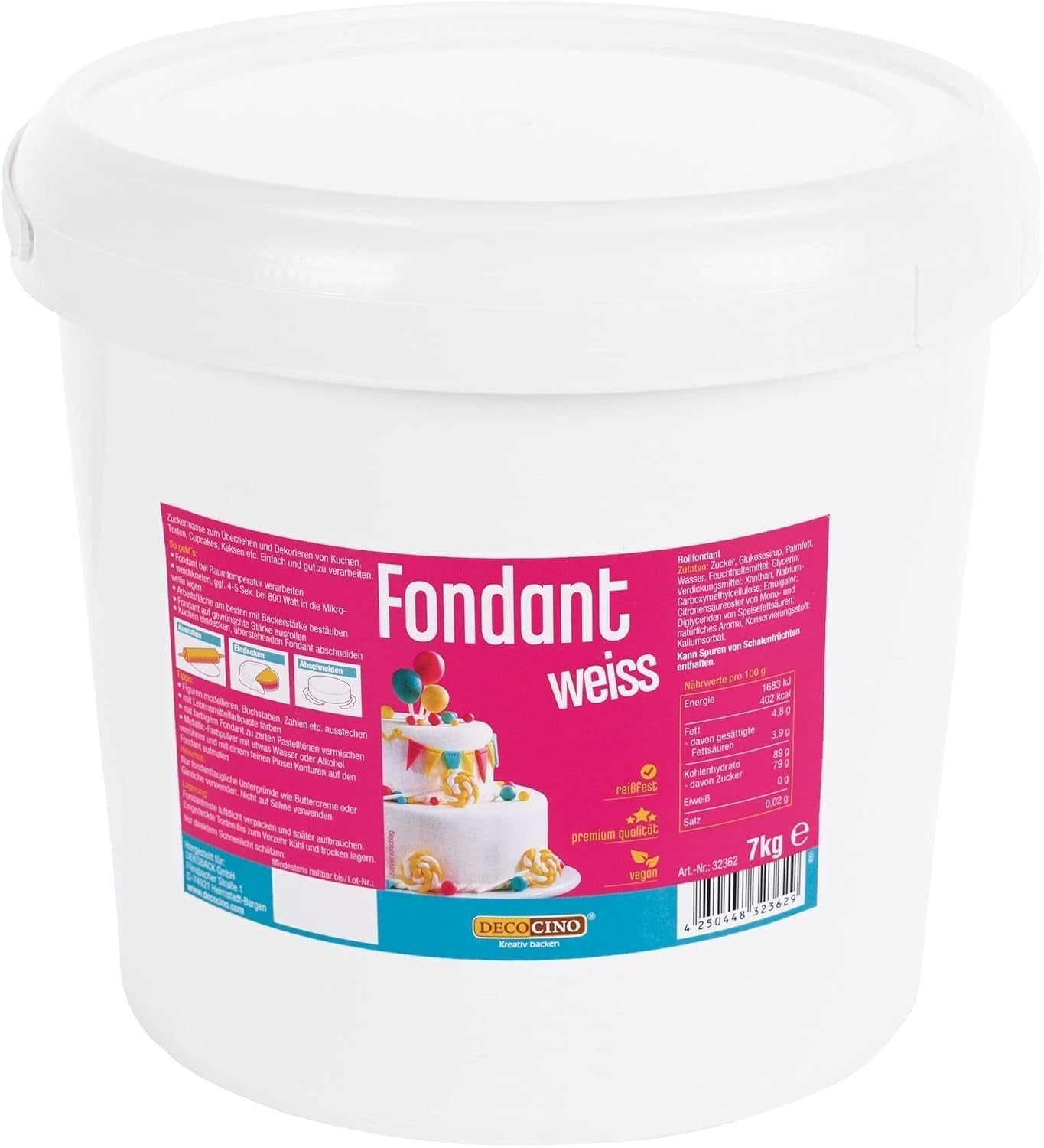 DECOCINO fondente bianco - confezione risparmio da 7 Kg - ideale per decorare torte, crostate, cake pops - vegano e senza lattosio Naty Shop Pasta di Zucchero 7 Kg