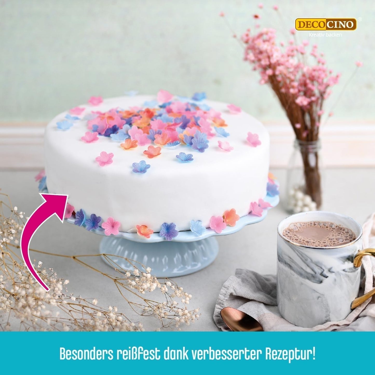 DECOCINO coperta di pasta di zucchero arrotolata bianca - 300g - coperta di pasta di zucchero pronta all'uso per coprire e decorare torte e cupcakes - senza glutine e vegana (confezione da 2) Naty Shop Pasta di Zucchero