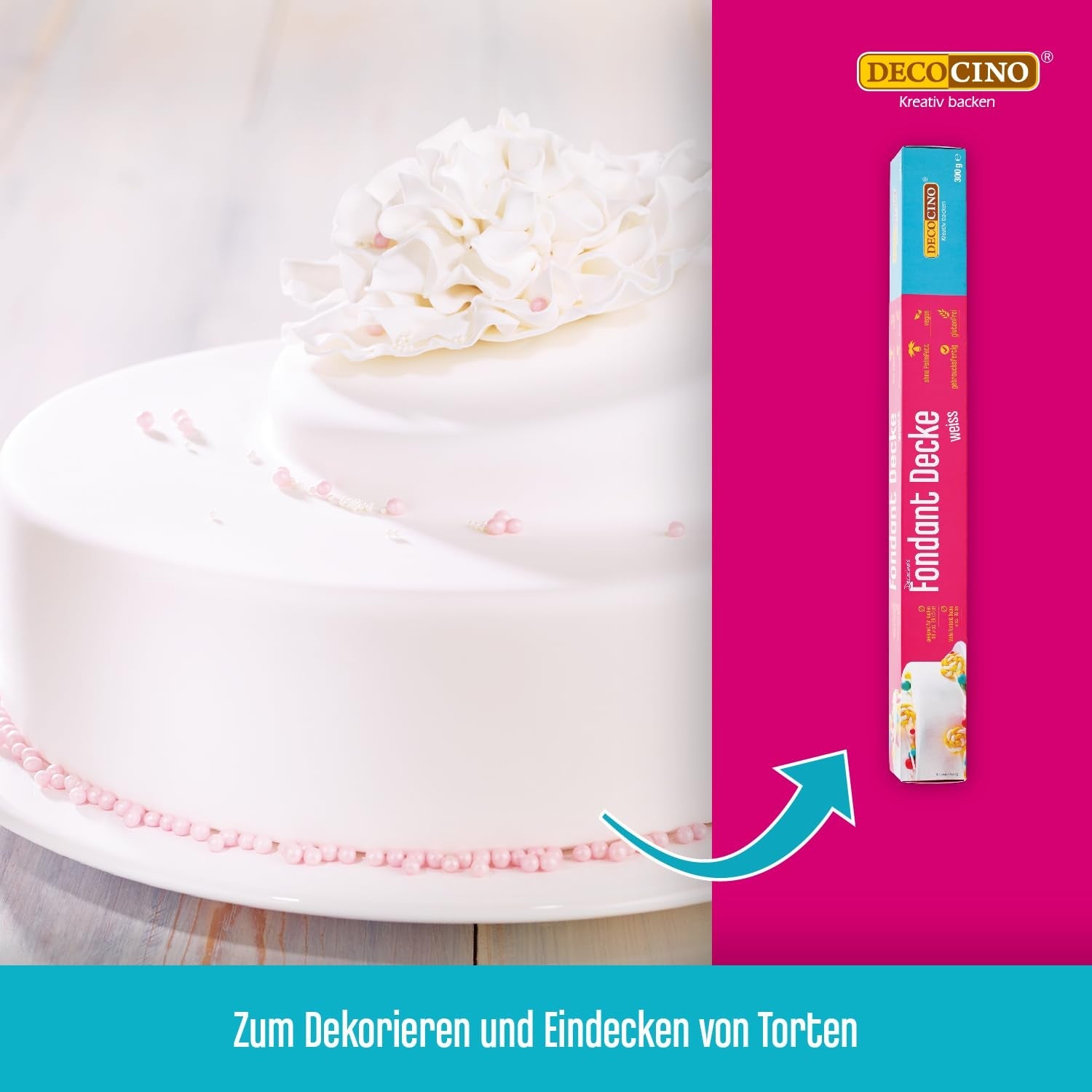 DECOCINO coperta di pasta di zucchero arrotolata bianca - 300g - coperta di pasta di zucchero pronta all'uso per coprire e decorare torte e cupcakes - senza glutine e vegana (confezione da 2) Naty Shop Pasta di Zucchero