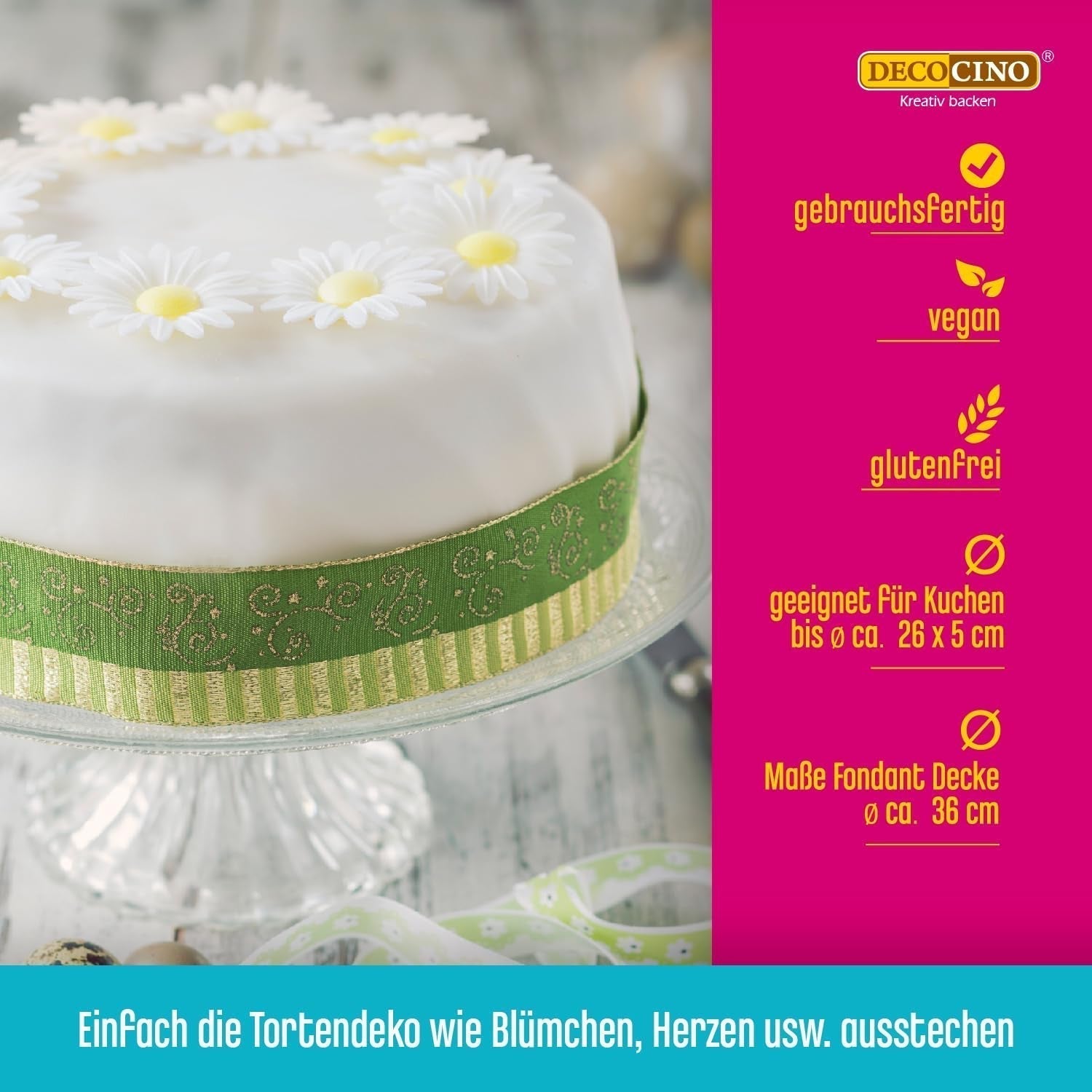 DECOCINO coperta di pasta di zucchero arrotolata bianca - 300g - coperta di pasta di zucchero pronta all'uso per coprire e decorare torte e cupcakes - senza glutine e vegana (confezione da 2) Naty Shop Pasta di Zucchero