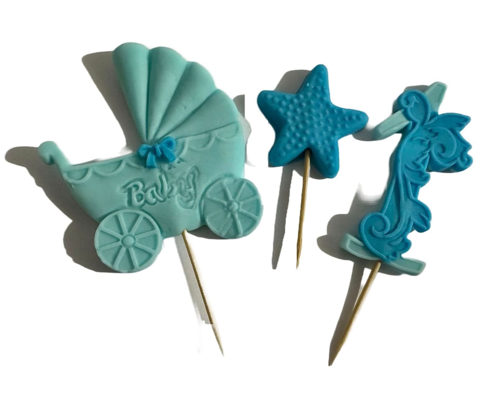 Decorazione in zucchero commestibile, Numero 1, Decorazioni in Pasta di Zucchero azzurro e azzurro Nati Shop