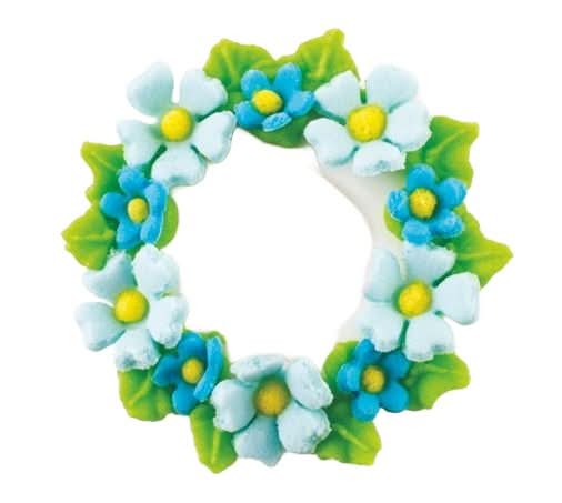 Decorazione in zucchero commestibile, Corona con fiori blu Nati Shop
