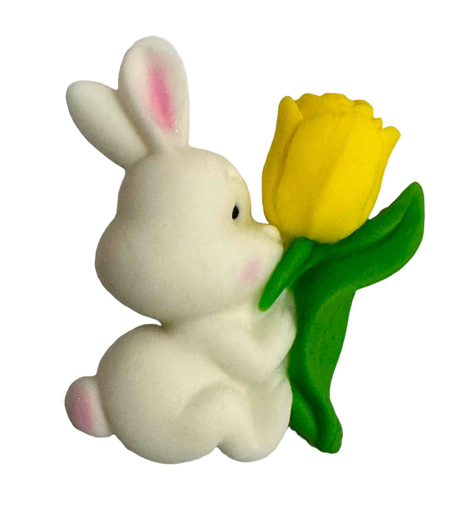 Decorazione in zucchero commestibile, Coniglio con tulipano giallo Decorazioni in Pasta di Zucchero Nati Shop