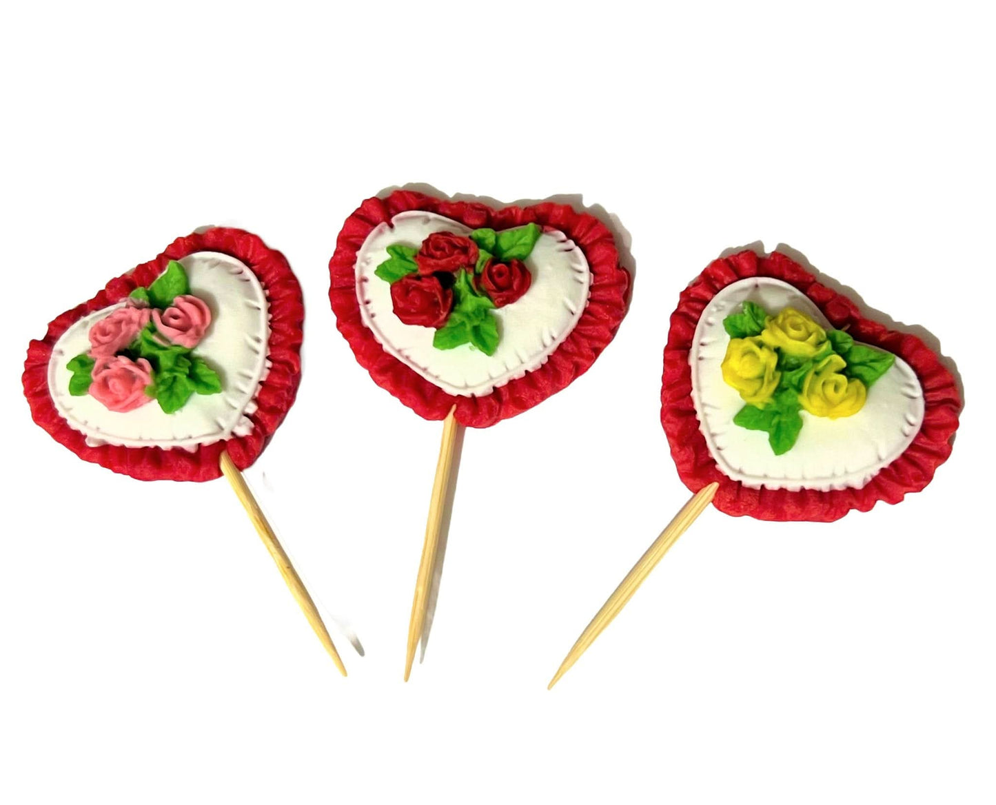 Decorazione in zucchero commestibile, cuori con rose Decorazioni in Pasta di Zucchero Nati Shop