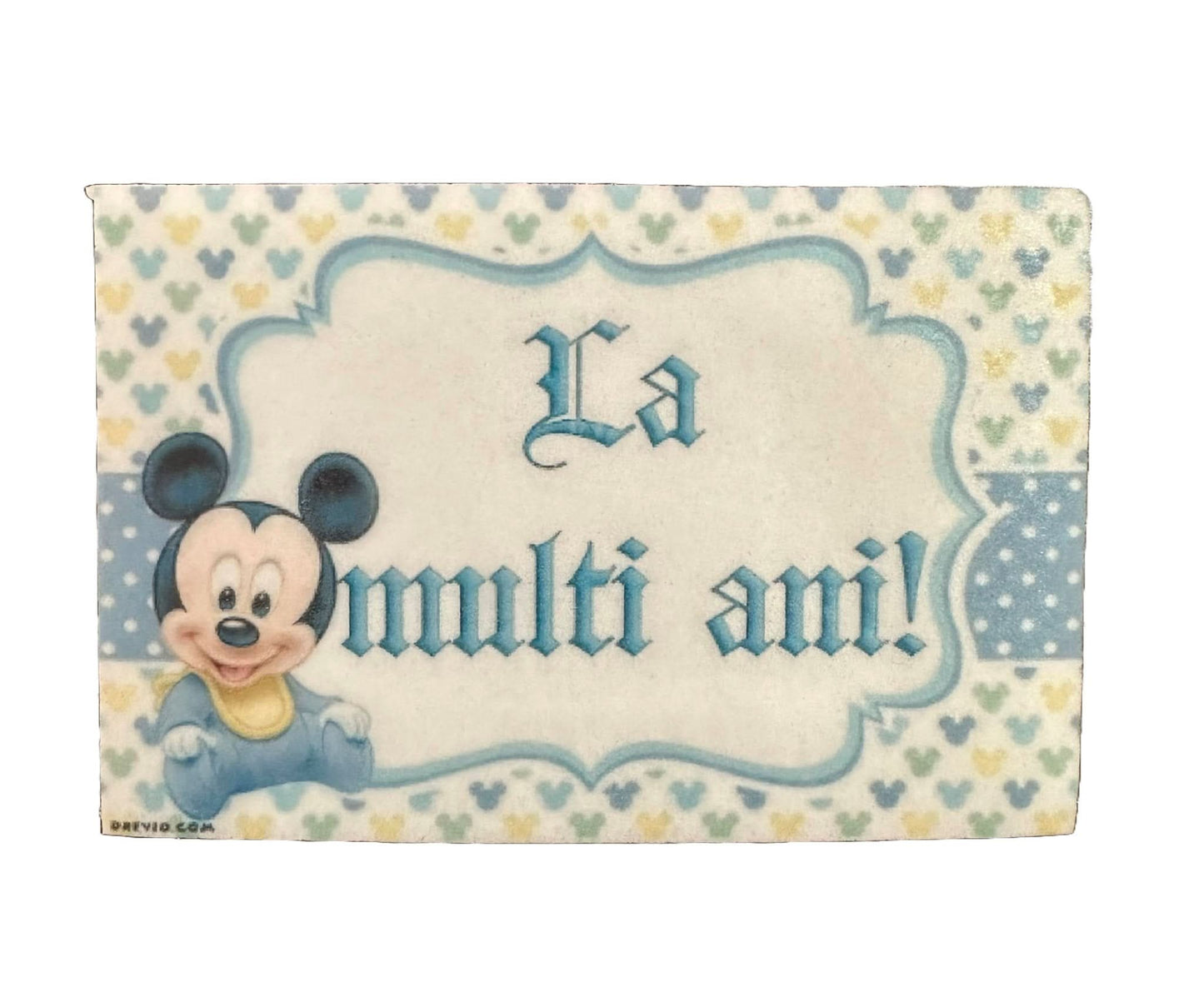 Decorazione in zucchero commestibile, Topolino - "Buon compleanno!" Nati Shop