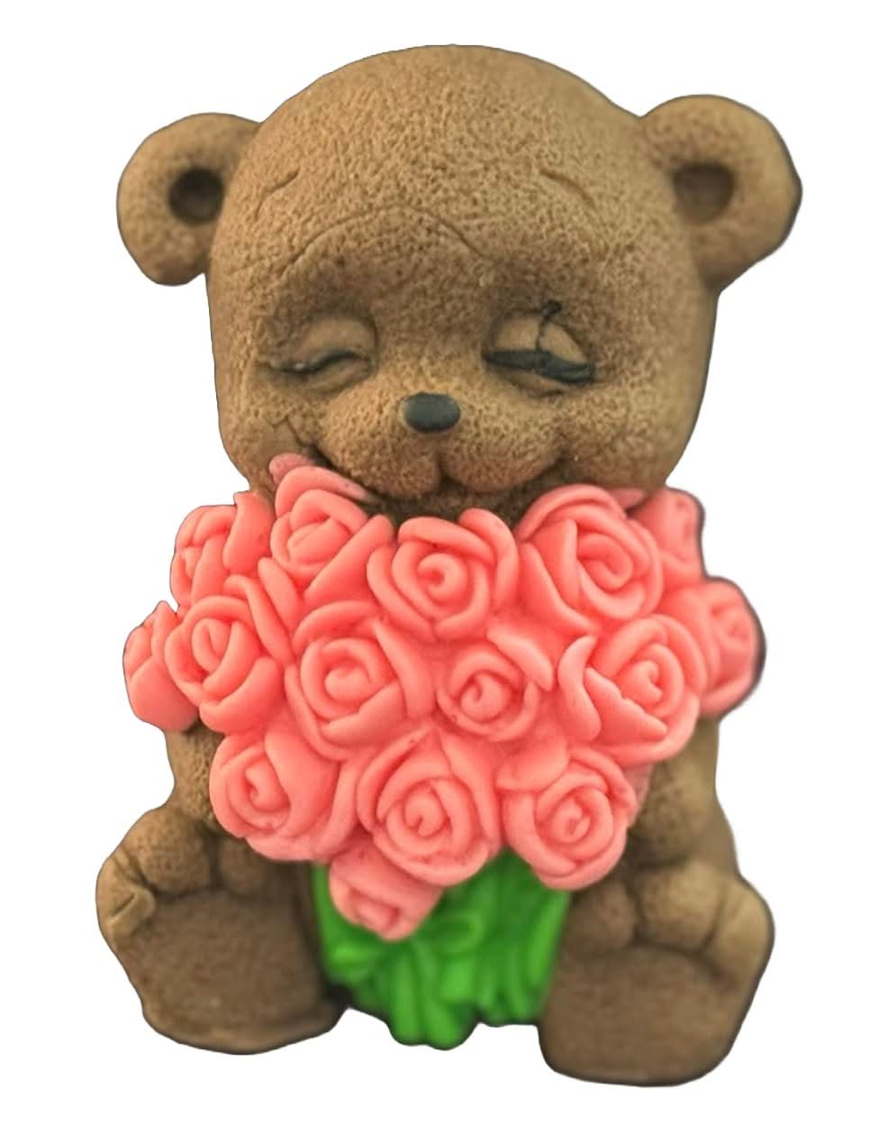 Decorazione in zucchero commestibile, Orsetto con mazzo di rose Decorazioni in Pasta di Zucchero Nati Shop