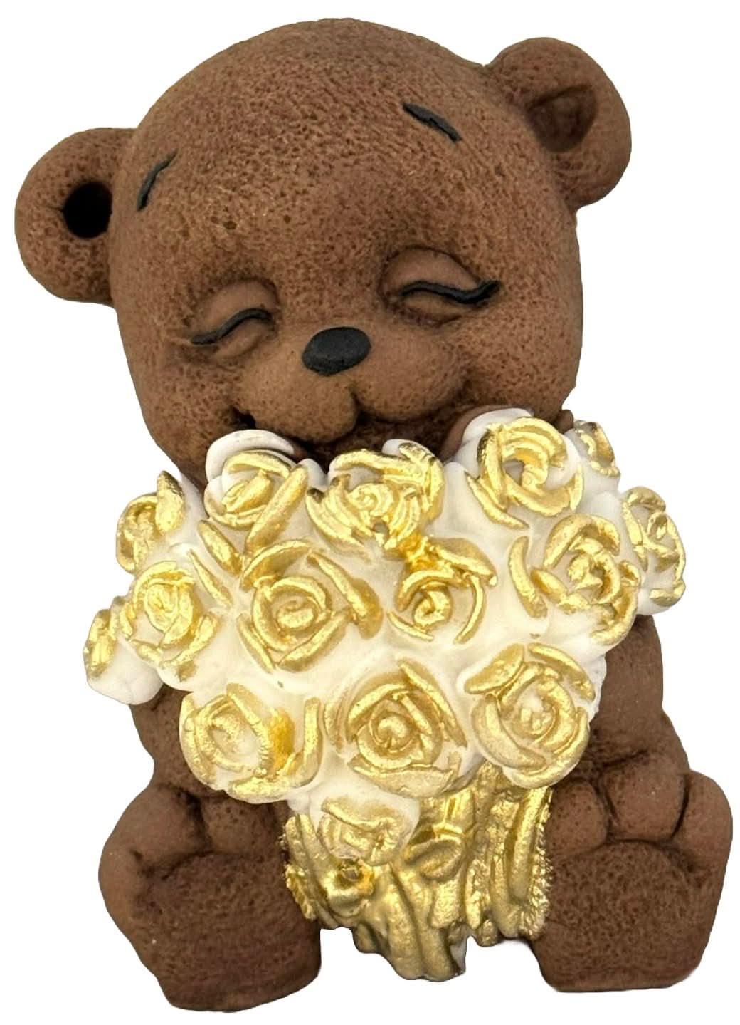 Decorazione in zucchero commestibile, Orsetto con mazzo di rose Decorazioni in Pasta di Zucchero Nati Shop