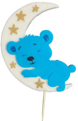 Decorazione in zucchero commestibile, orsetto blu sulla luna Decorazioni in Pasta di Zucchero Nati Shop