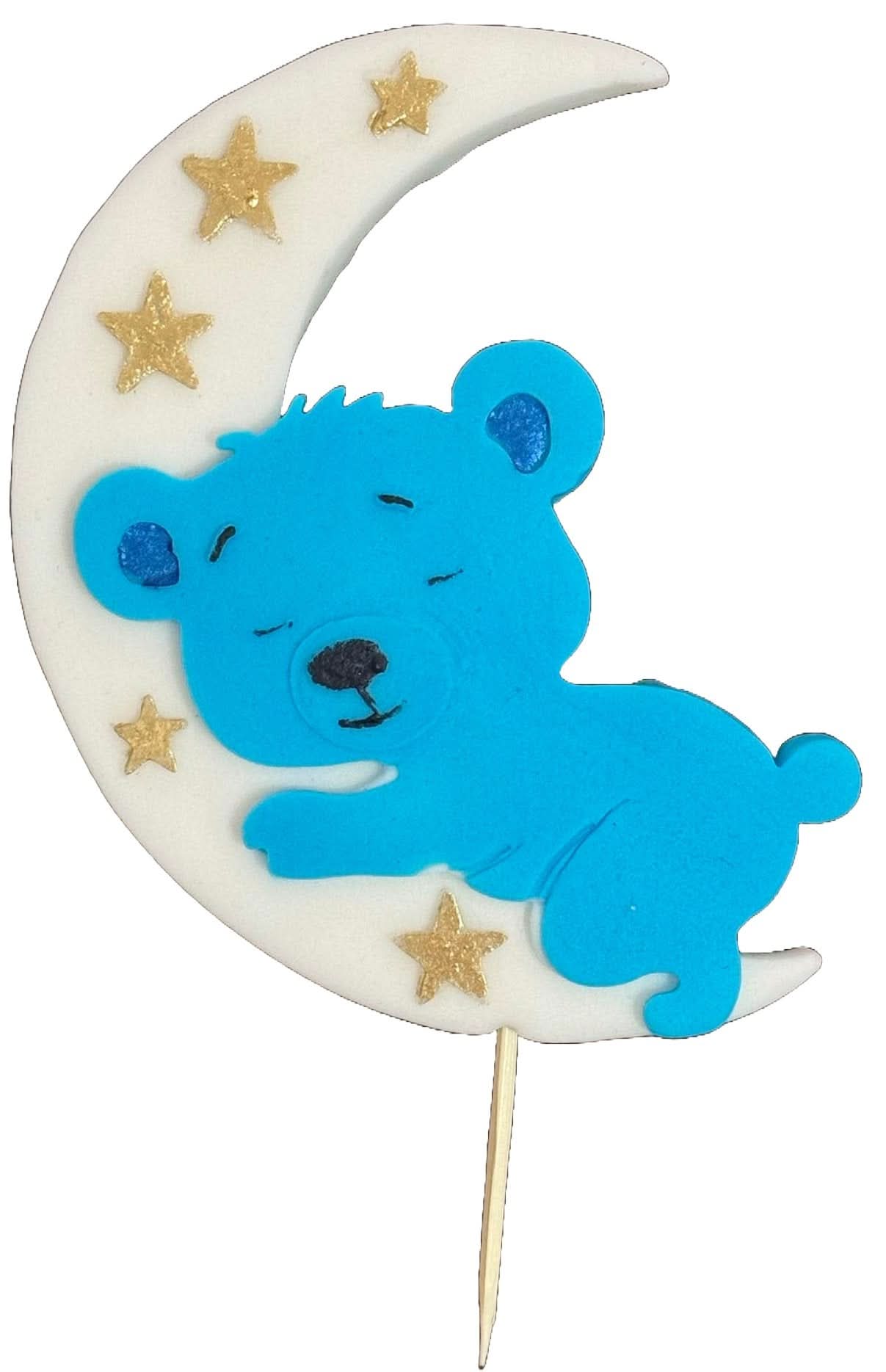 Decorazione in zucchero commestibile, orsetto blu sulla luna Decorazioni in Pasta di Zucchero Nati Shop