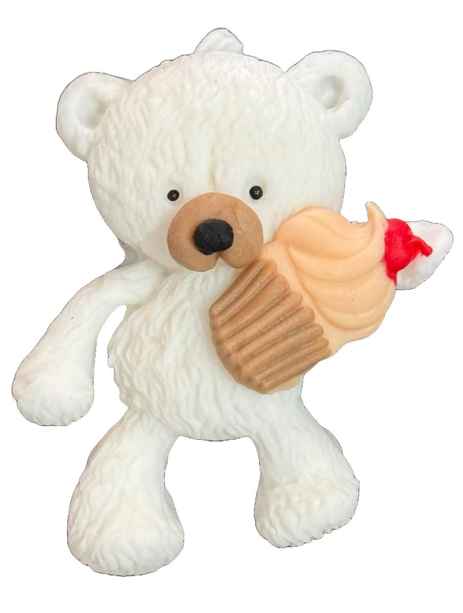 Decorazione in zucchero commestibile, Orsetto con cupcake Decorazioni in Pasta di Zucchero Nati Shop