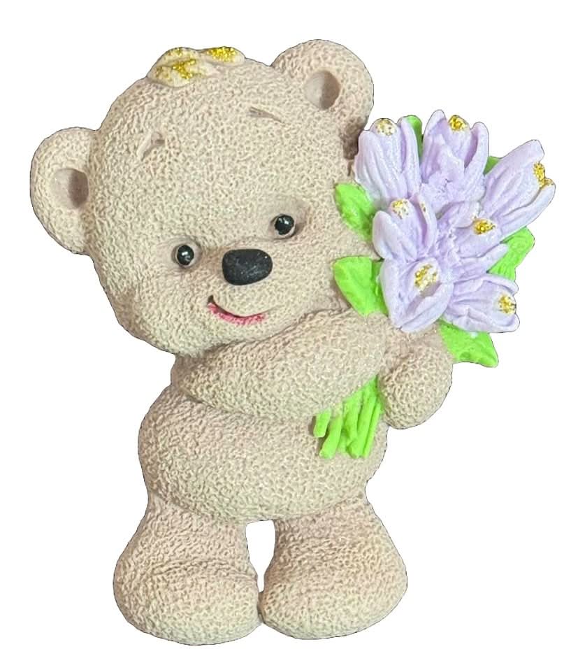 Decorazione in zucchero commestibile, Orsetto con mazzo di tulipani Decorazioni in Pasta di Zucchero Nati Shop