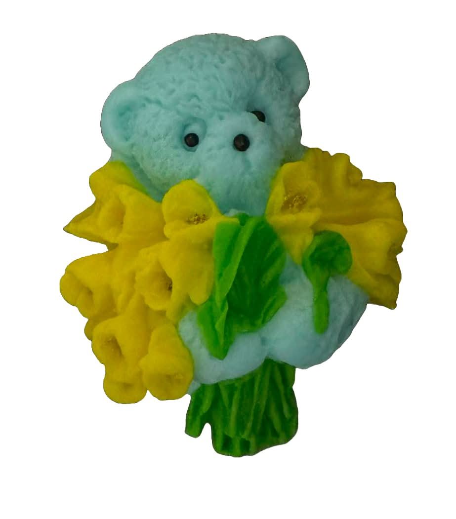 Decorazione in zucchero commestibile, Orsetto con mazzo di tulipani Decorazioni in Pasta di Zucchero Nati Shop