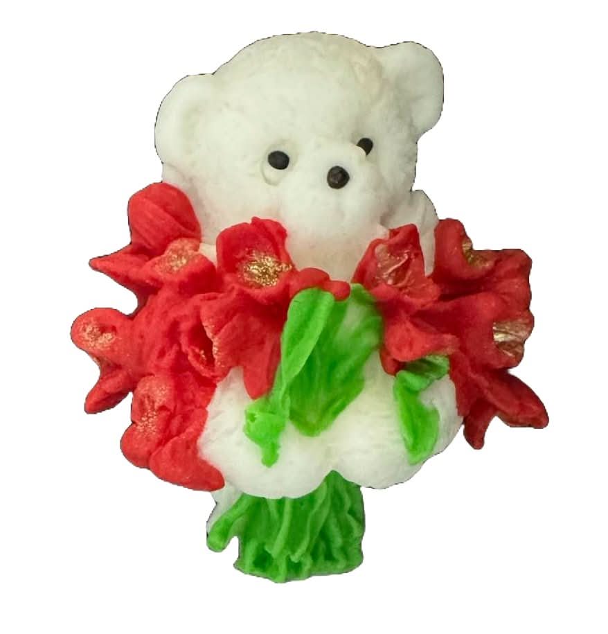 Decorazione in zucchero commestibile, Orsetto con mazzo di tulipani Decorazioni in Pasta di Zucchero Nati Shop