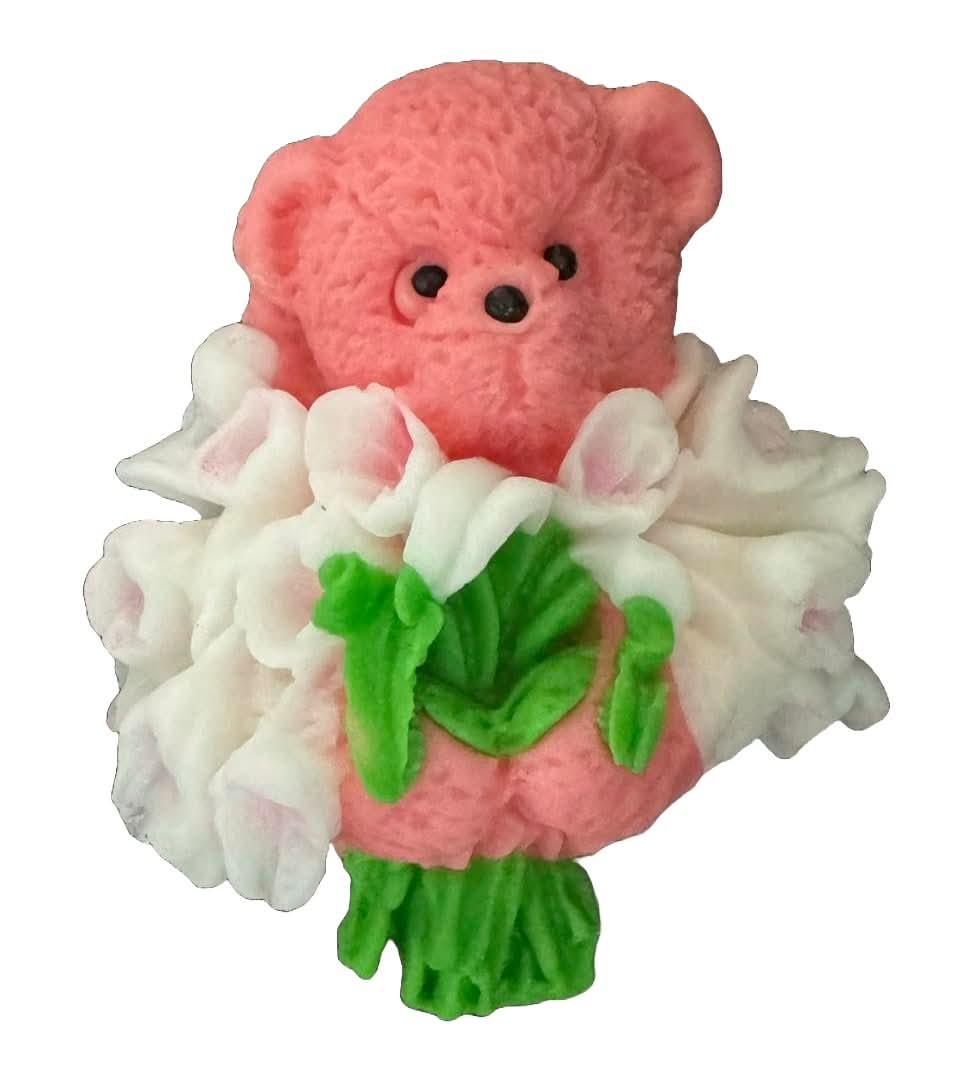 Decorazione in zucchero commestibile, Orsetto con mazzo di tulipani Decorazioni in Pasta di Zucchero Nati Shop