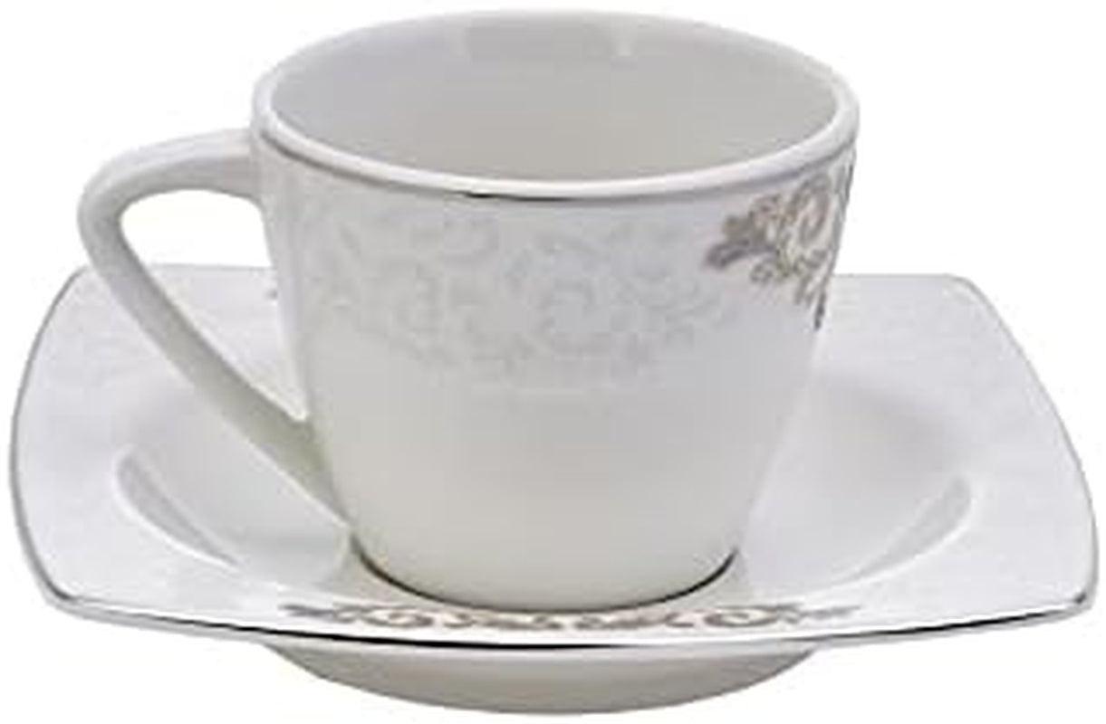 KARACA Set di tazze da caffè in porcellana Nazende - Tazze da caffè turche con piattini da 80 ml, Servizio da caffè moderno da 12 pezzi con 6 tazze da caffè e 6 piattini, Tazze da moka - Bianco
