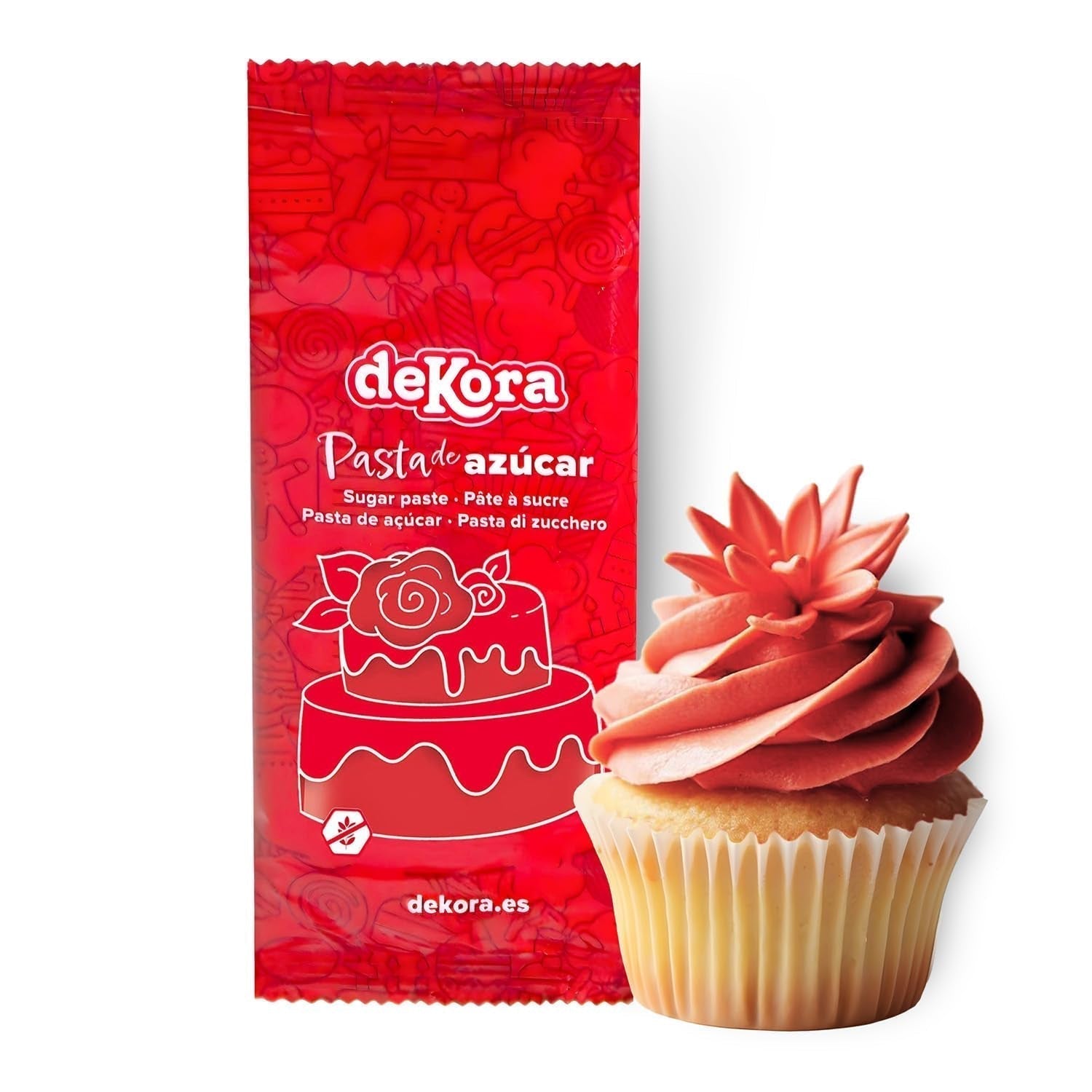 Dekora - Pasta di zucchero bianca fondente 150g - Perfetta per torte e decorazioni da forno - Senza glutine e lattosio - Gusto vaniglia - Morbida, flessibile e facile da modellare per decorazioni creative Naty Shop Pasta di zucchero rossa