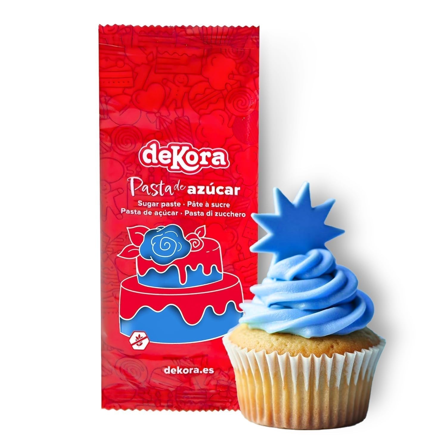 Dekora - Pasta di zucchero bianca fondente 150g - Perfetta per decorazioni di torte e dolci - Senza glutine e lattosio - Gusto vaniglia - Morbida, flessibile e facile da modellare per decorazioni creative Naty Shop Pasta di zucchero Blu
