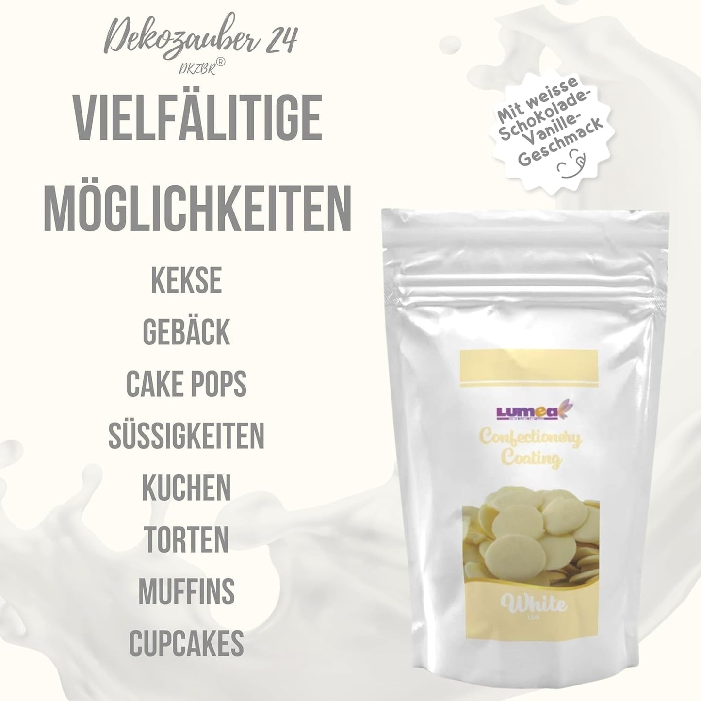 Dekozauber24 gocce di copertura, bianche, 500g, al cioccolato bianco e aroma di vaniglia, chips Deco Melts, adatte al microonde, per cake pops, torte, crostate, crostate, colatura o glassa Naty Shop Sugarpaste