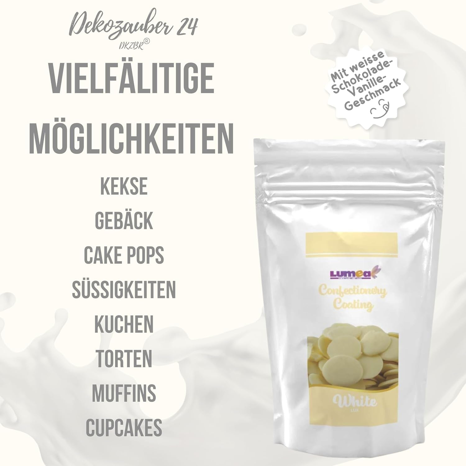 Dekozauber24 gocce di copertura, bianche, 500g, al cioccolato bianco e aroma di vaniglia, chips Deco Melts, adatte al microonde, per cake pops, torte, crostate, crostate, colatura o glassa Naty Shop Sugarpaste