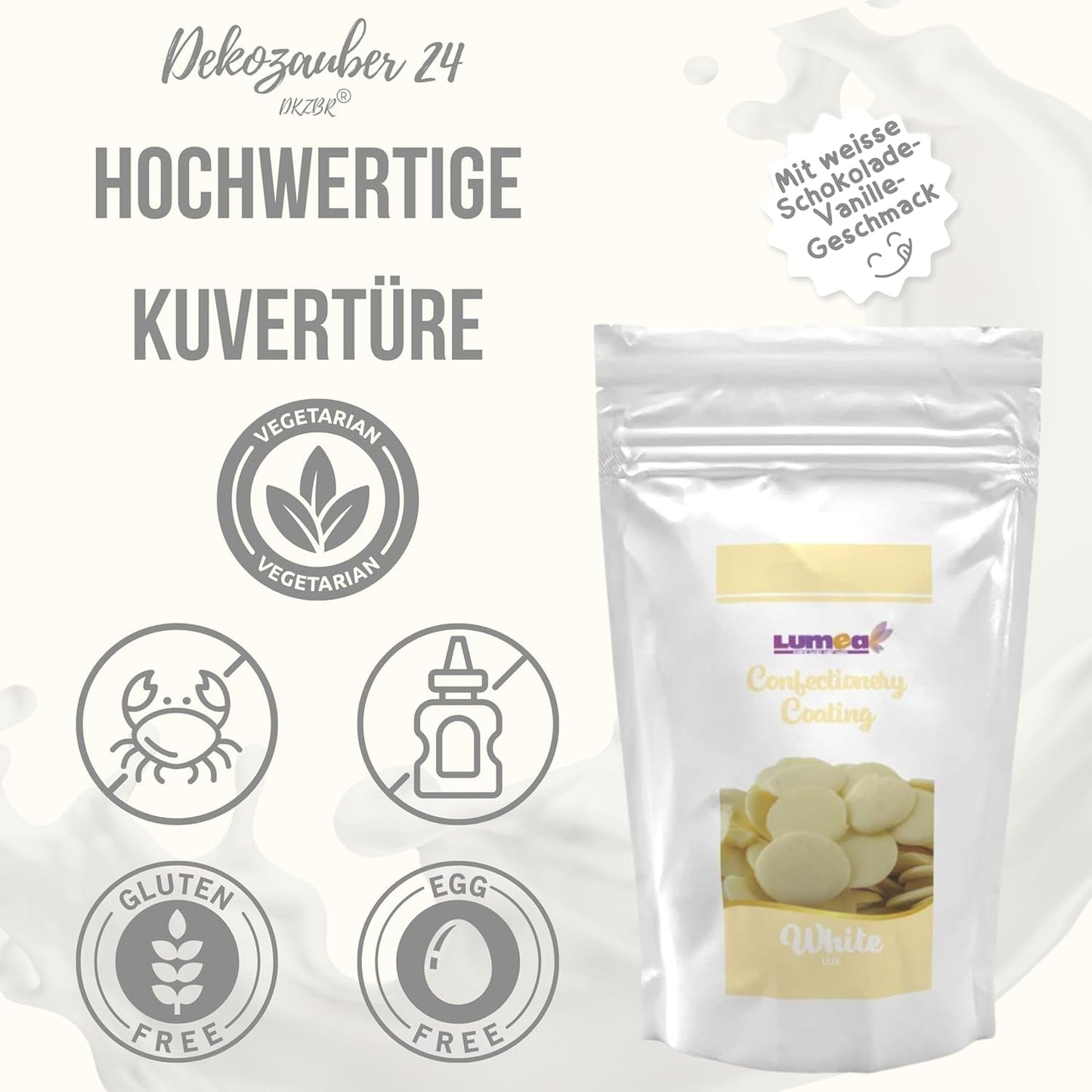 Dekozauber24 gocce di copertura, bianche, 500g, al cioccolato bianco e aroma di vaniglia, chips Deco Melts, adatte al microonde, per cake pops, torte, crostate, crostate, colatura o glassa Naty Shop Sugarpaste