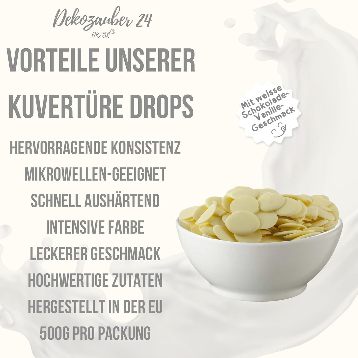 Dekozauber24 gocce di copertura, bianche, 500g, al cioccolato bianco e aroma di vaniglia, chips Deco Melts, adatte al microonde, per cake pops, torte, crostate, crostate, colatura o glassa Naty Shop Sugarpaste