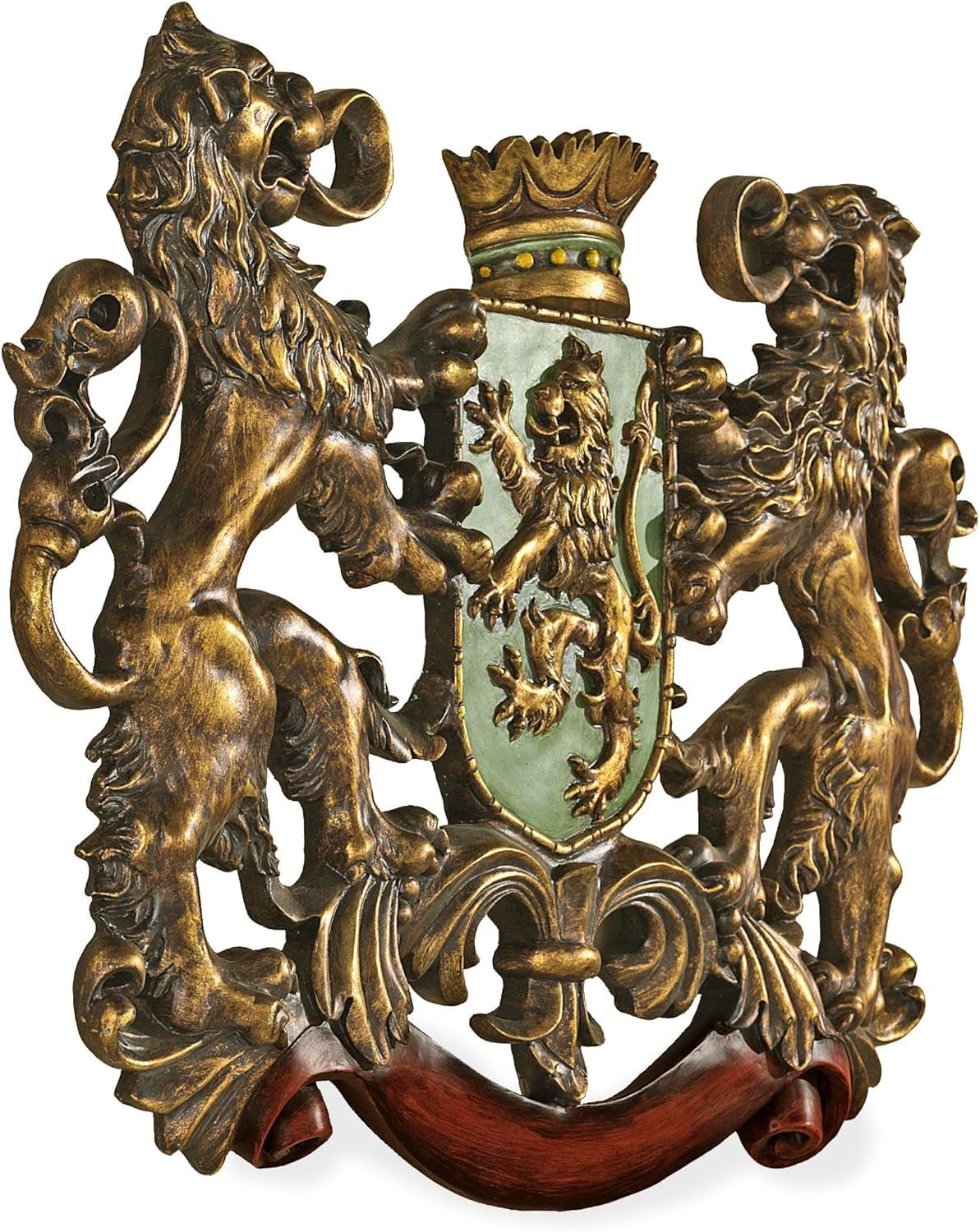 Design Toscano Scudo medievale Leone in posizione verticale, scultura da parete Statue e sculture Naty Shop Attraversando lo stagno