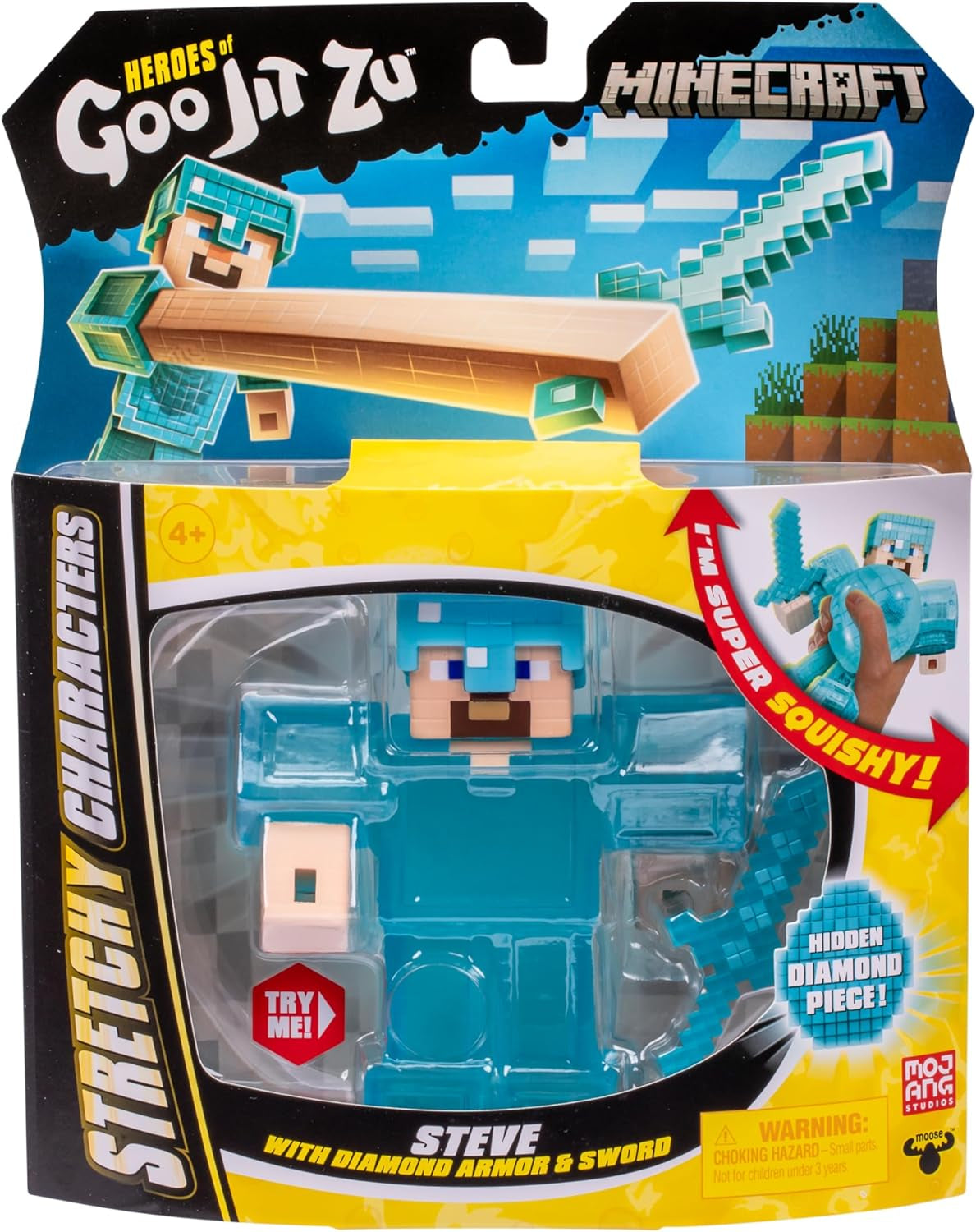 Heroes of Goo Jit Zu - Personaggio Minecraft espandibile - Steve con armatura di diamanti e spada, materiale di riempimento Goo super elastico con elemento di diamante nascosto all'interno, si espande fino a 3x action figure Naty Shop
