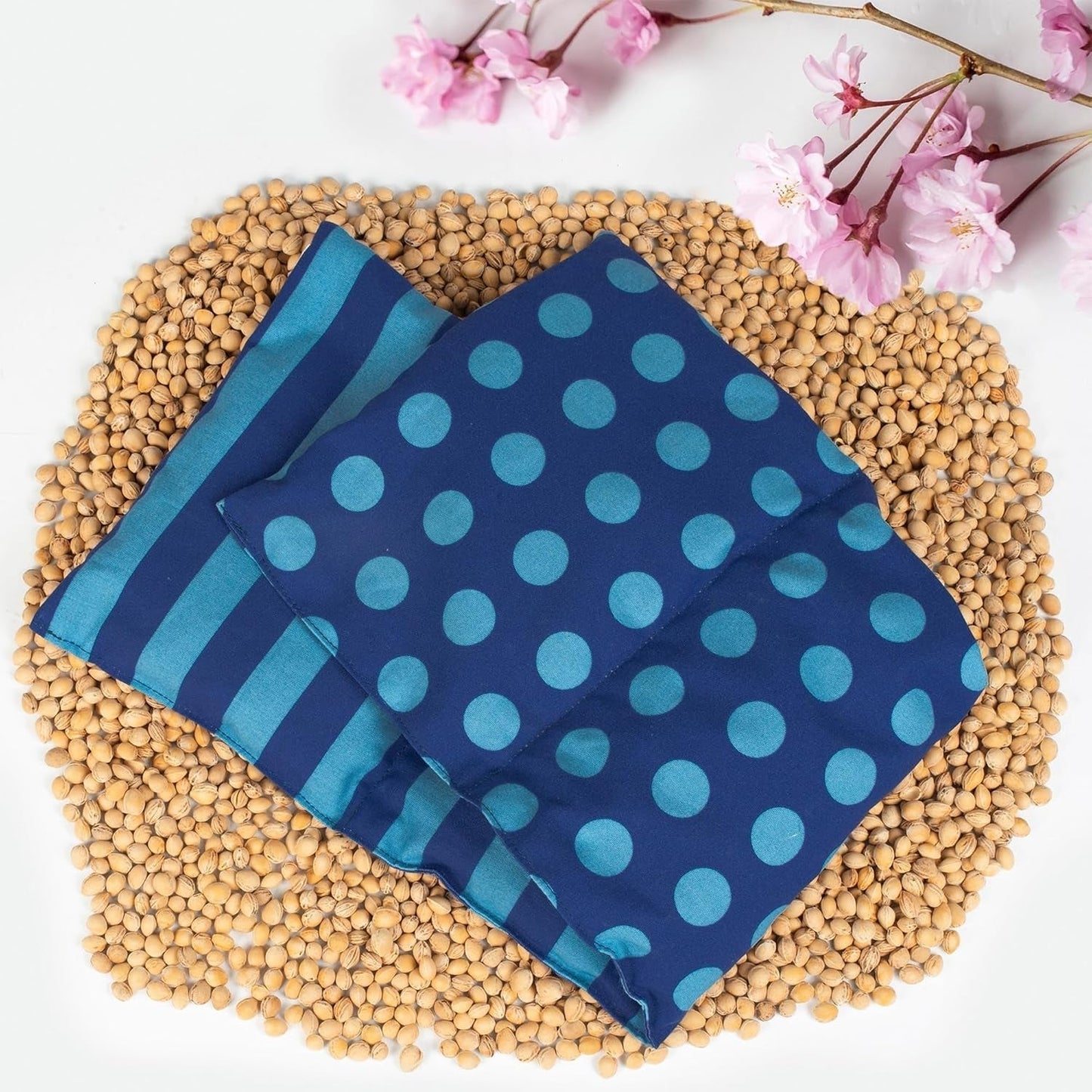 Cuscino con noccioli di ciliegia adatto al microonde e al forno - Blu con strisce e pois I Fatto a mano I Prodotto in Germania I Circa. 20 X 60Cm I Cotone Oeko-Tex I Cuscino cervicale Cuscini ortopedici cervicali Naty Shop
