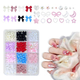Decorazioni per nail art 3D, 1 scatola di ciondoli per nail art, ciondoli per nail art con fiore e cuore in stile misto, decorazioni in resina per nail art, per decorazioni per nail art, accessori artigianali fai da te