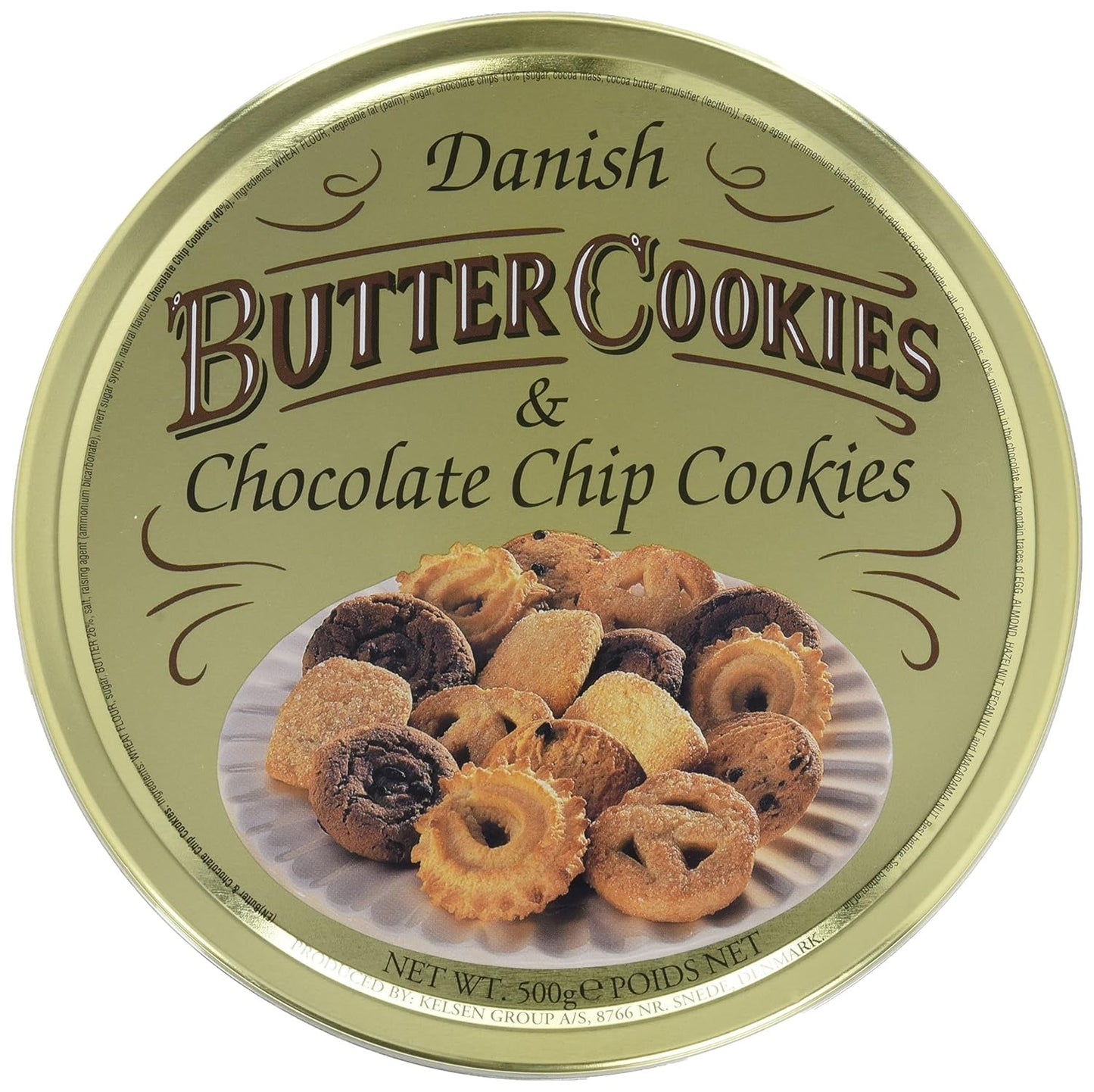 Biscotti danesi al burro e biscotti con gocce di cioccolato, Biscotti danesi al burro, Miscela di biscotti in scatola, 500 g