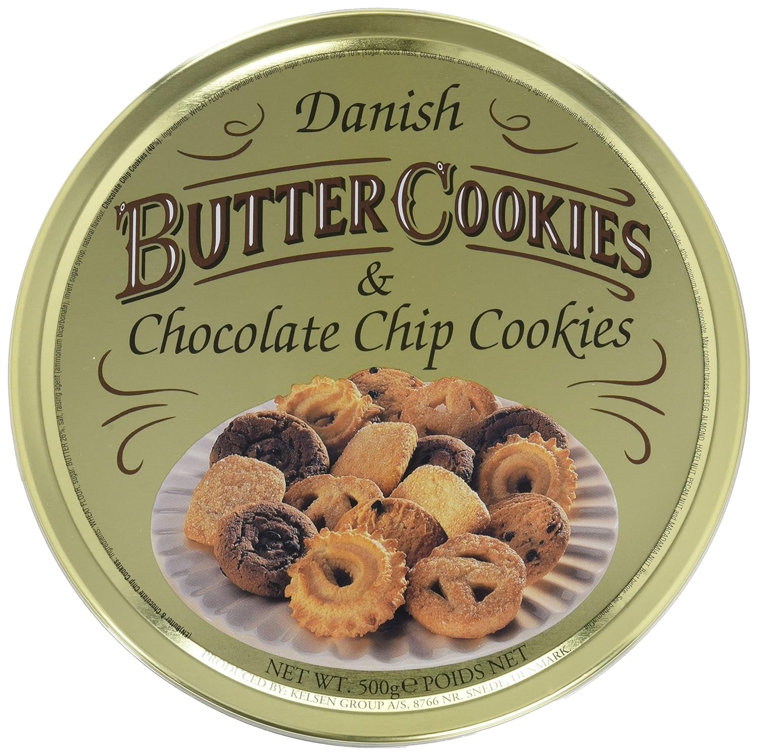 Biscotti danesi al burro e biscotti con gocce di cioccolato, Biscotti danesi al burro, Miscela di biscotti in scatola, 500 g