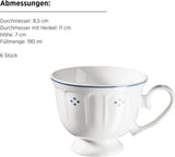 Servizio da caffè in porcellana serie Mäser Lova da 18 pezzi - 6 piatti da dessert (19,5 cm), 6 tazze (19 cl) e 6 piattini (15,5 cm), blu