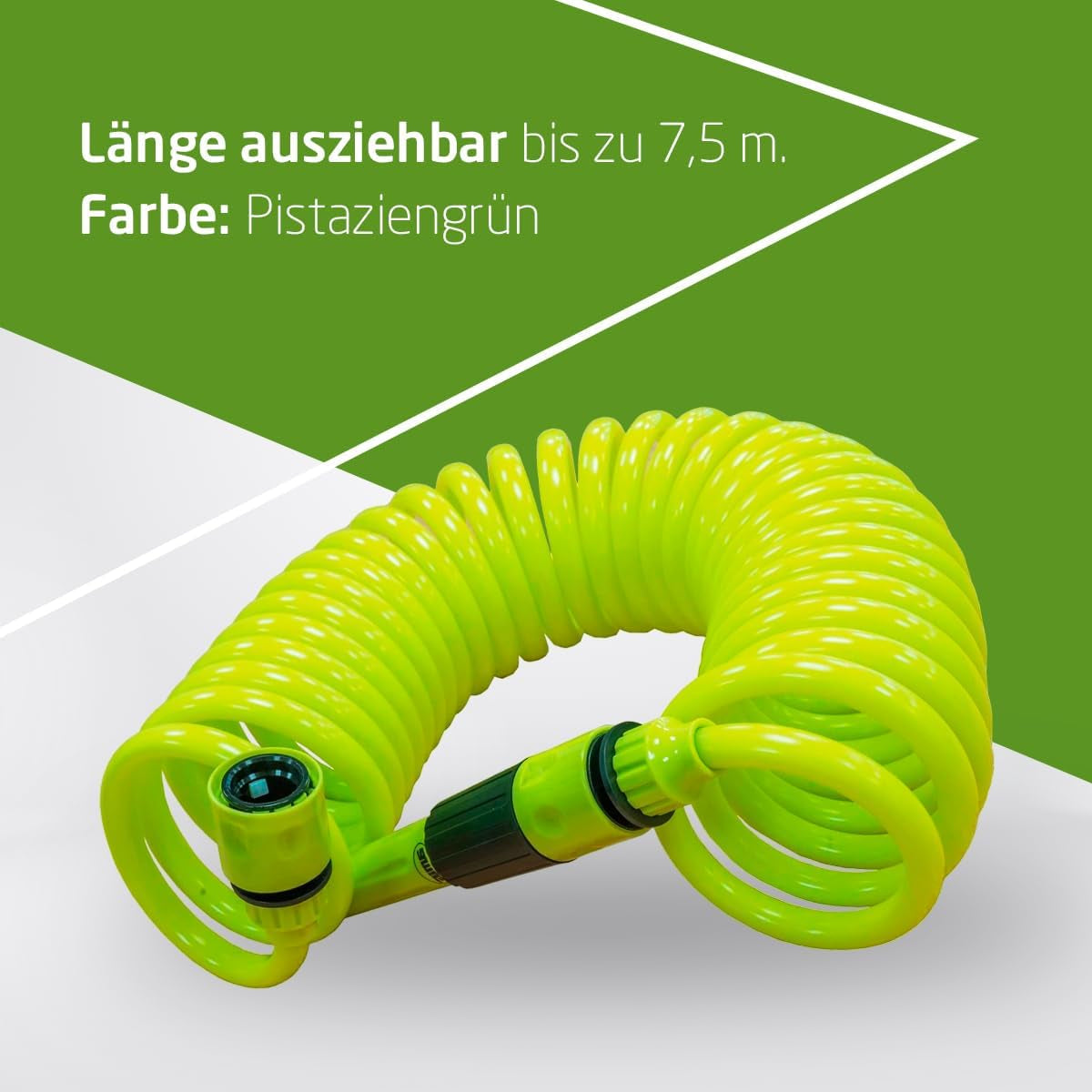 Amig - Tubo spiralato | Realizzato in polipropilene | Allungabile fino a 7,5 m | Include lancia per irrigazione, adattatore e 2 giunti | Verde pistacchio