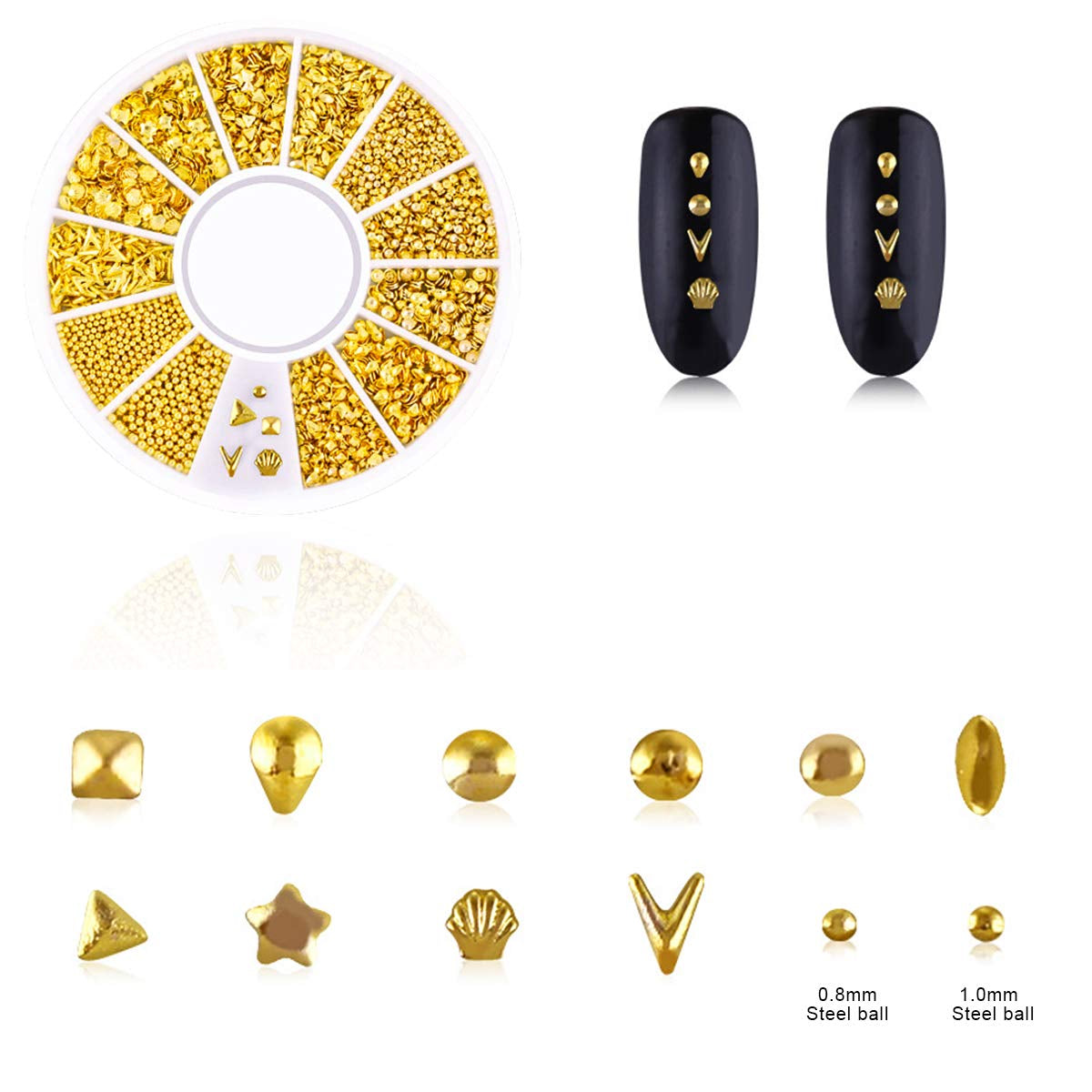 4 scatole Nagel Art Strass, Decorazioni 3D Nagel Art, Mix Größe Nagel Perlen Glitter Strass Gold Metall Hohlniet Nagelkunst Stern Mond Sonne Nagel Zubehör Für DIY Nageldesign