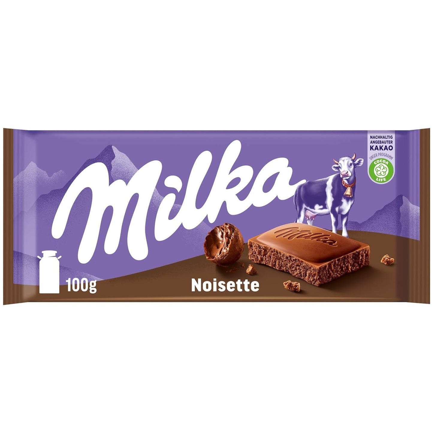 Milka Noisette – Cioccolato al latte alpino con delicato e cremoso ripieno alla nocciola – 25 x 90g