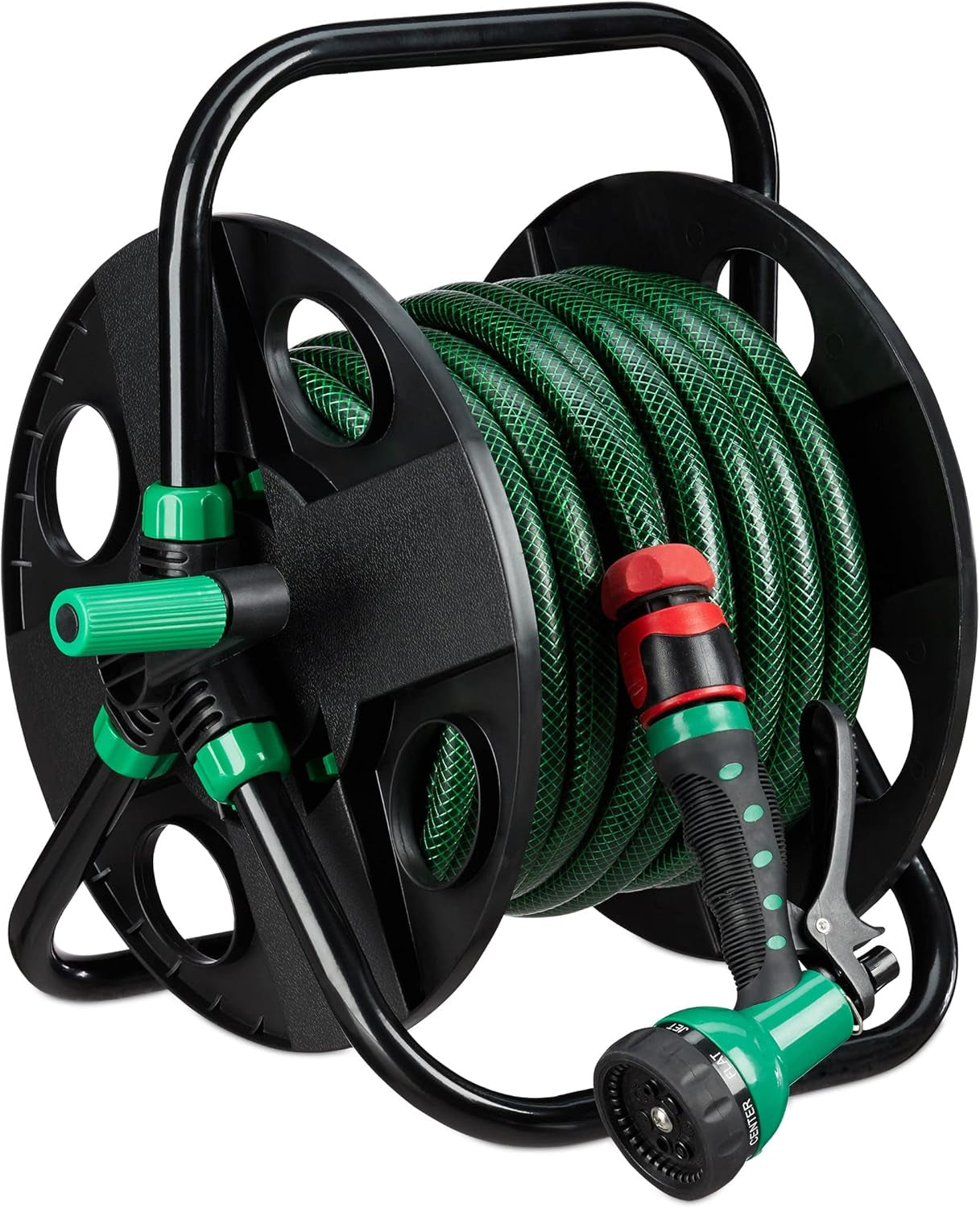 Relaxdays Avvolgitubo, Avvolgitubo Vuoto per Acqua, Tubo da Giardino da 30 m 1/2", Altezza-Larghezza 39 x 43 x 30 cm, Nero-Verde