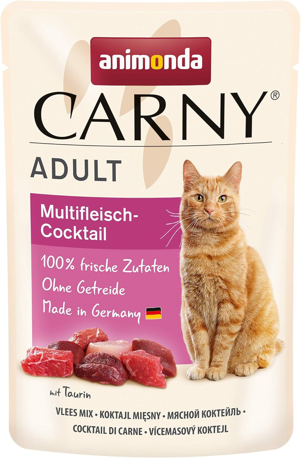 animonda Carny Adult MultiMeat Cocktail, 12 buste (12 x 85 g), alimento umido per gatti adulti, senza cereali e senza zucchero, con ingredienti a base di carne